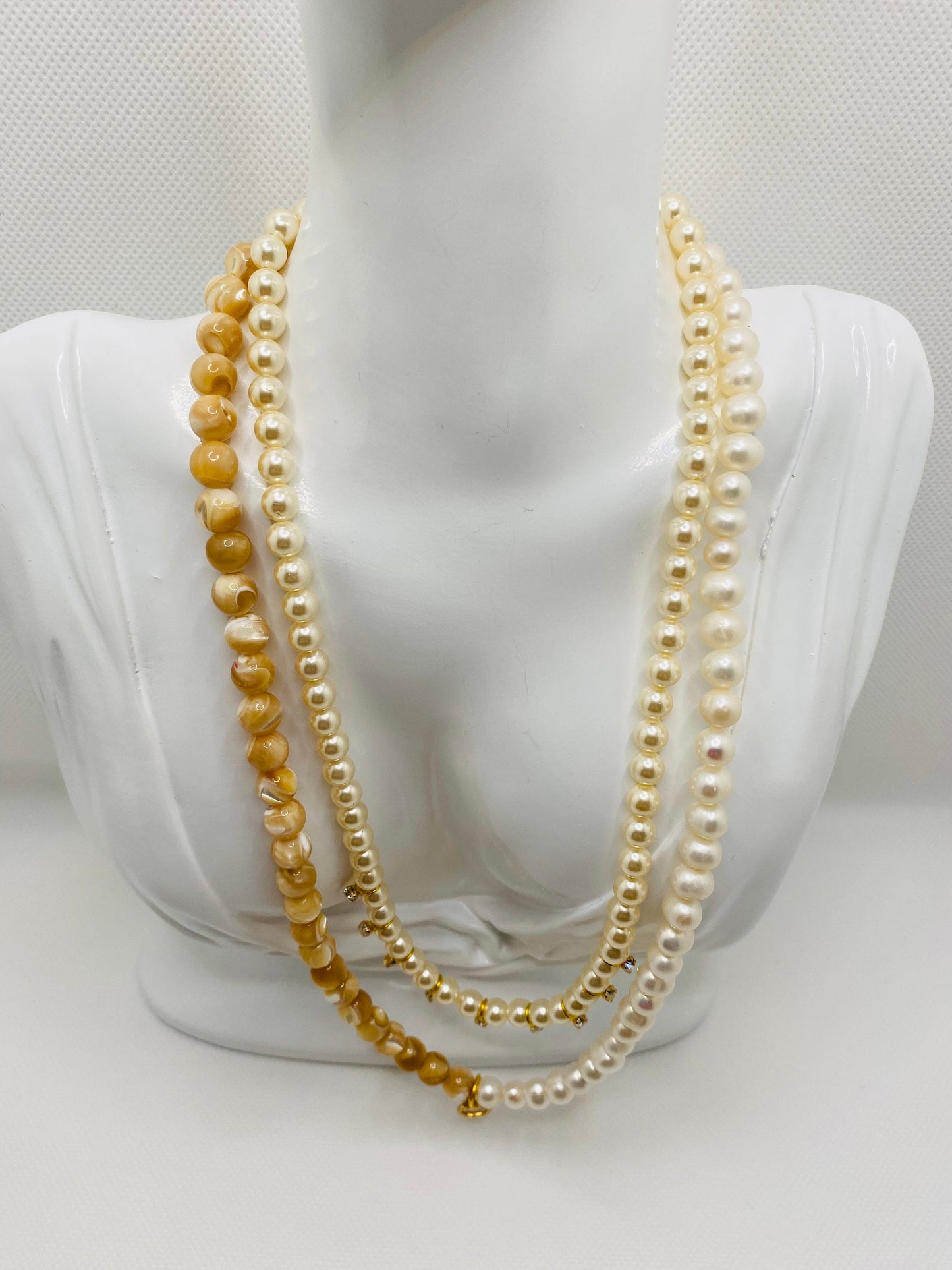 Handmade Mother of Pearl Necklace: Freshwater Pearl & CZ Heart Charm