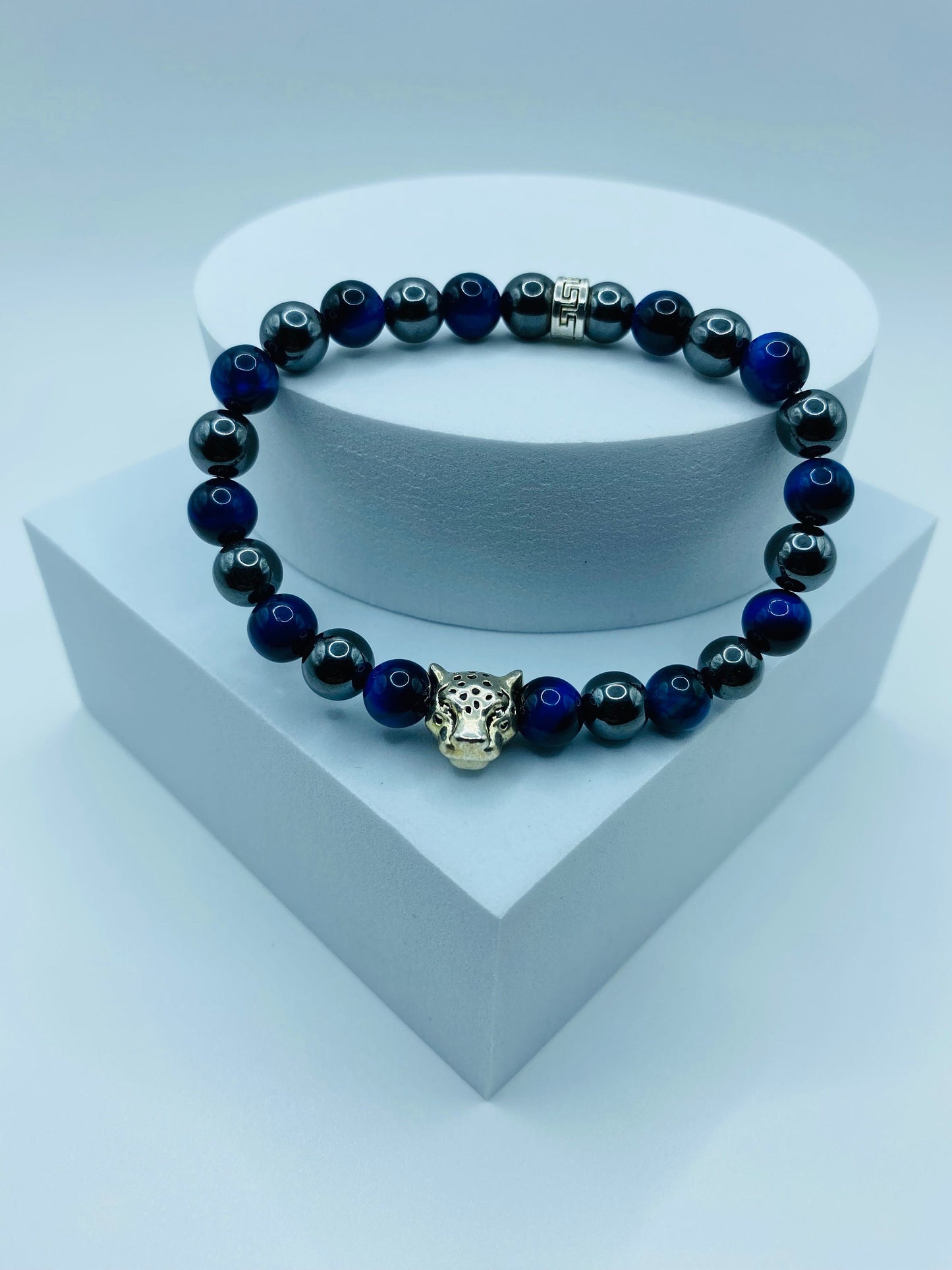 Tigers Eye & Hematite Bracelet with Silver Leopard Charm