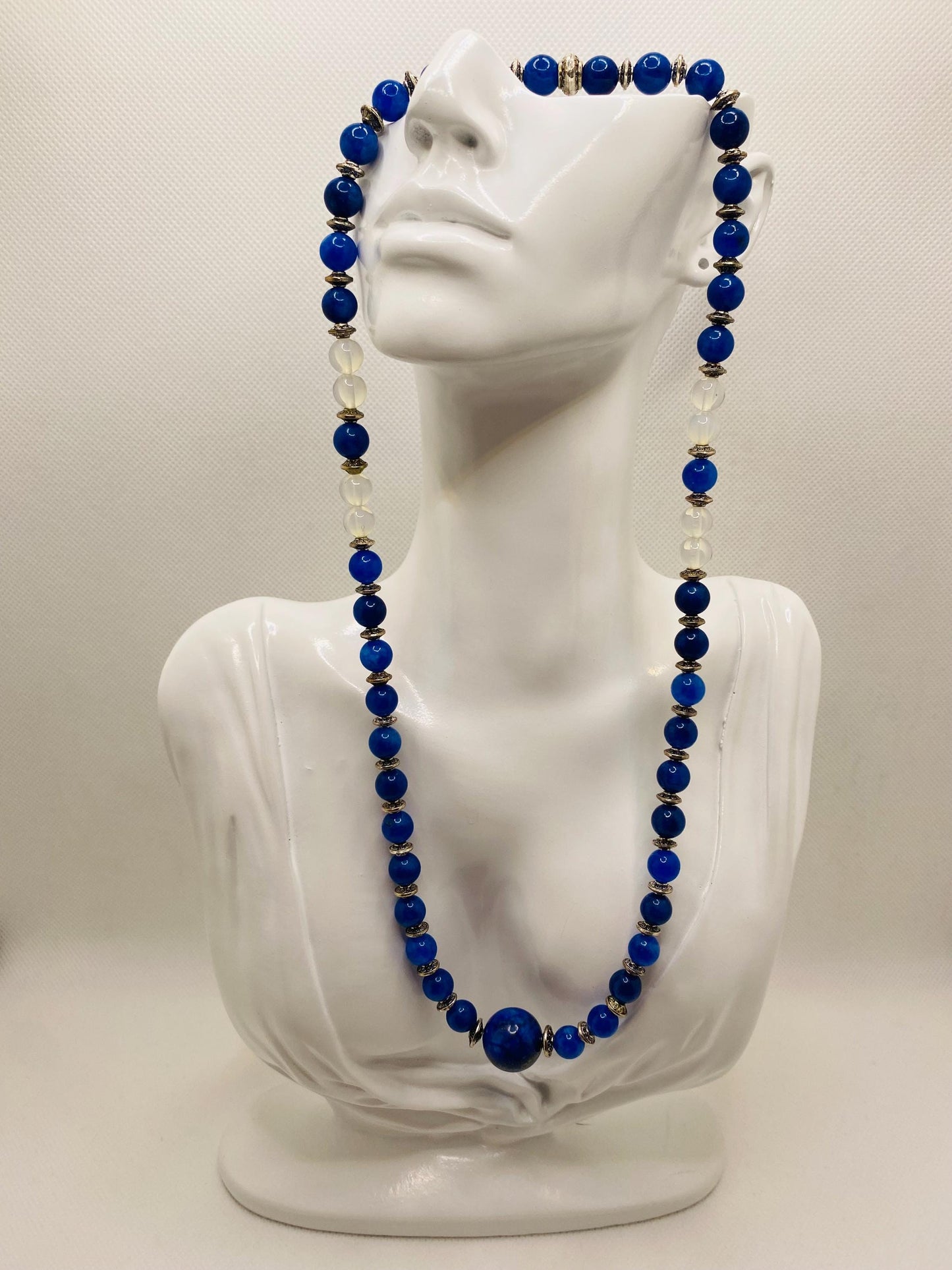 Handmade Lapis Lazuli Beaded Necklace with Silver Spacers