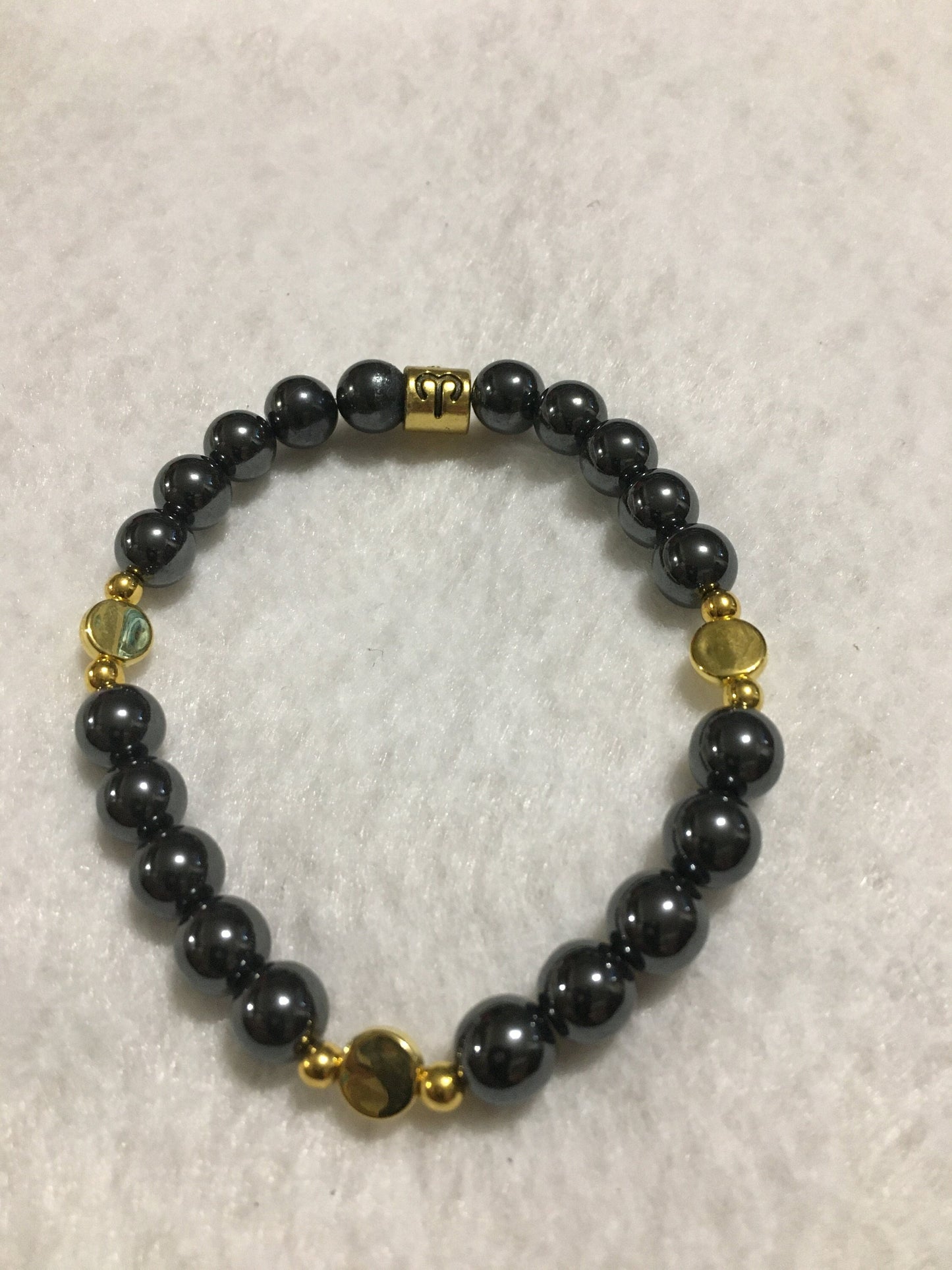 Aries Zodiac Bracelet: Hematite Gemstone, Gold Charm