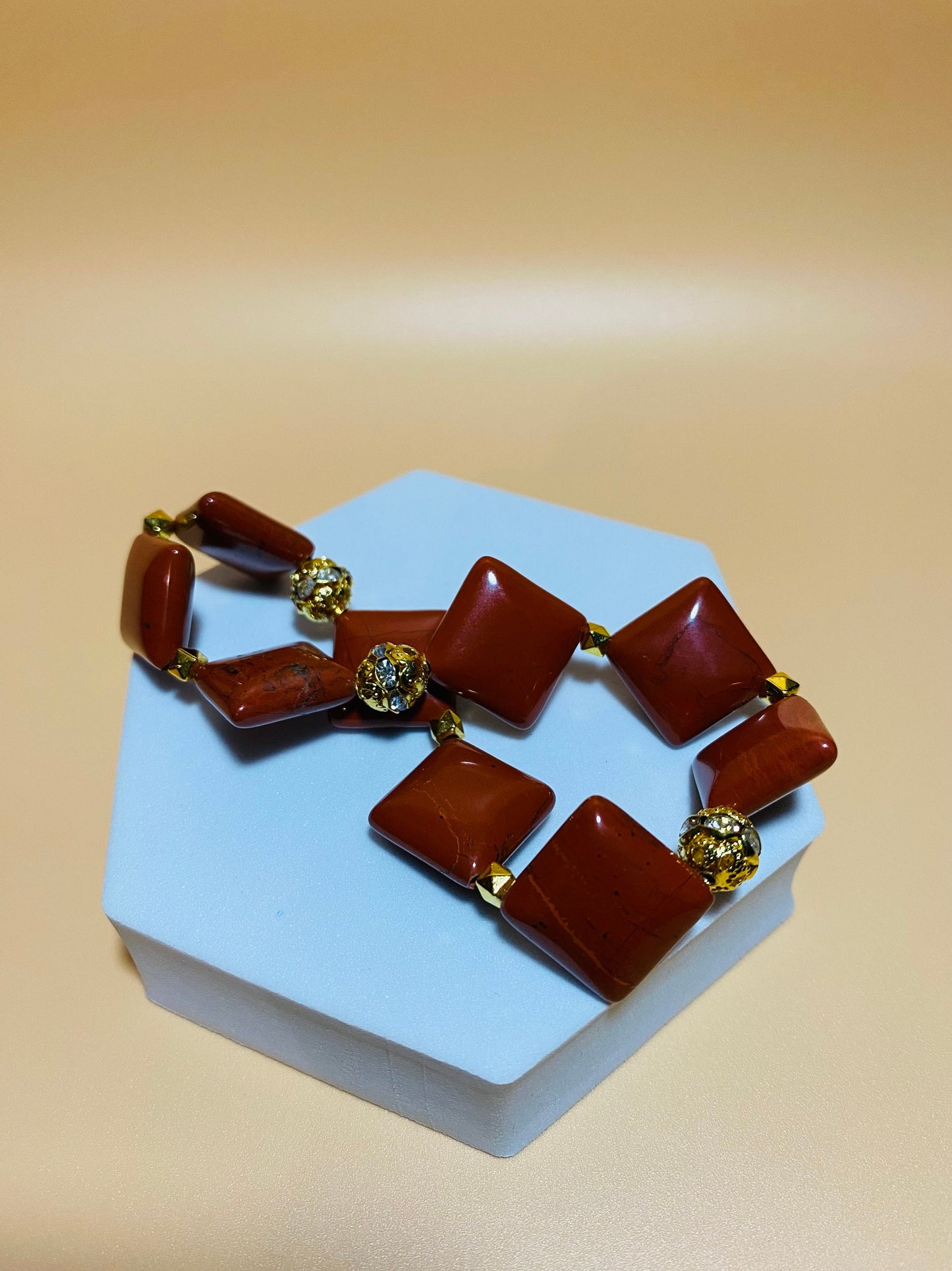 Red Jasper Gemstone Bracelet: 18k Gold Beads, Handmade Jewelry