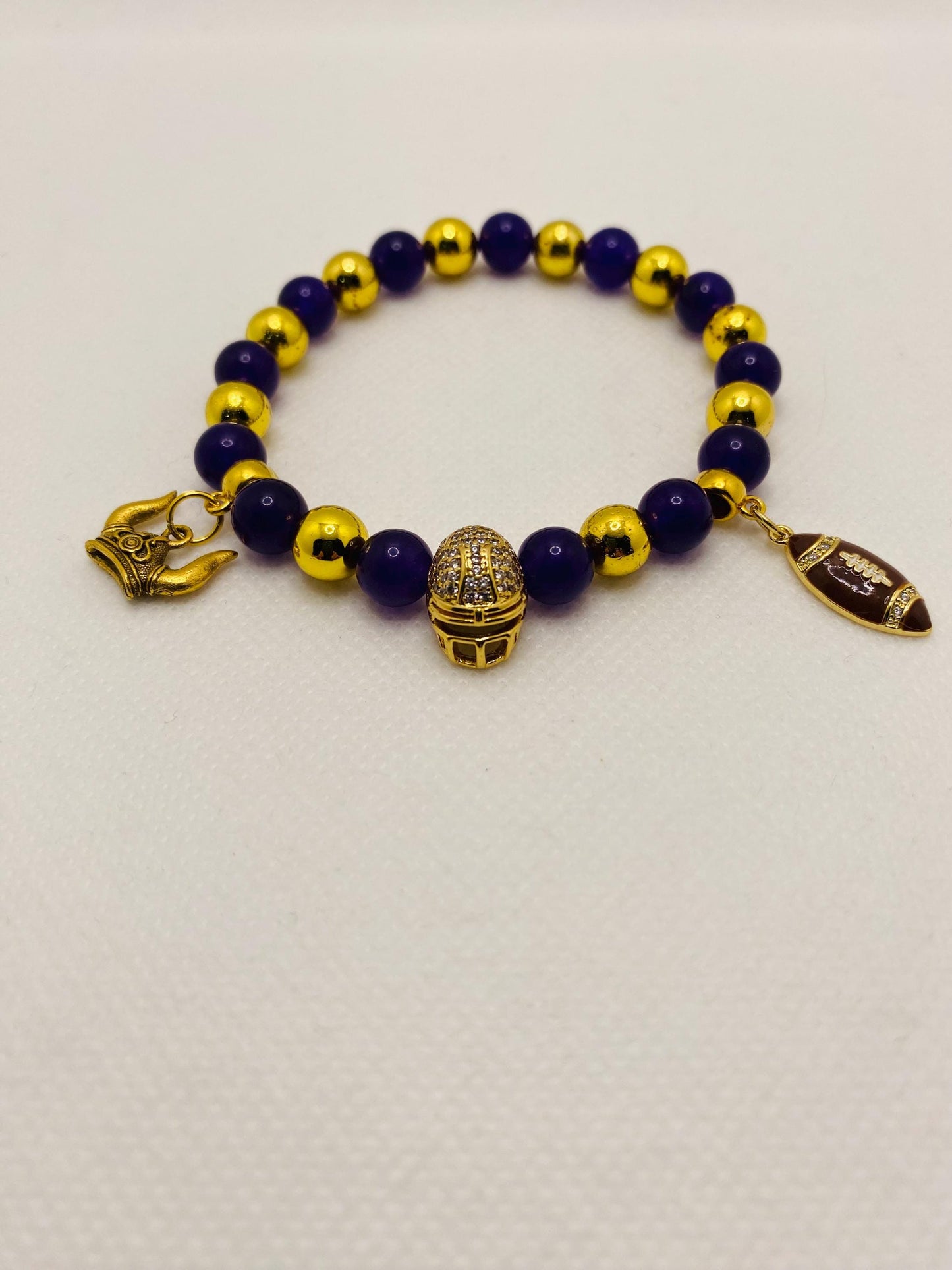 Minnesota Vikings Charm Bracelet: Purple Amethyst & Gold Football Helmet