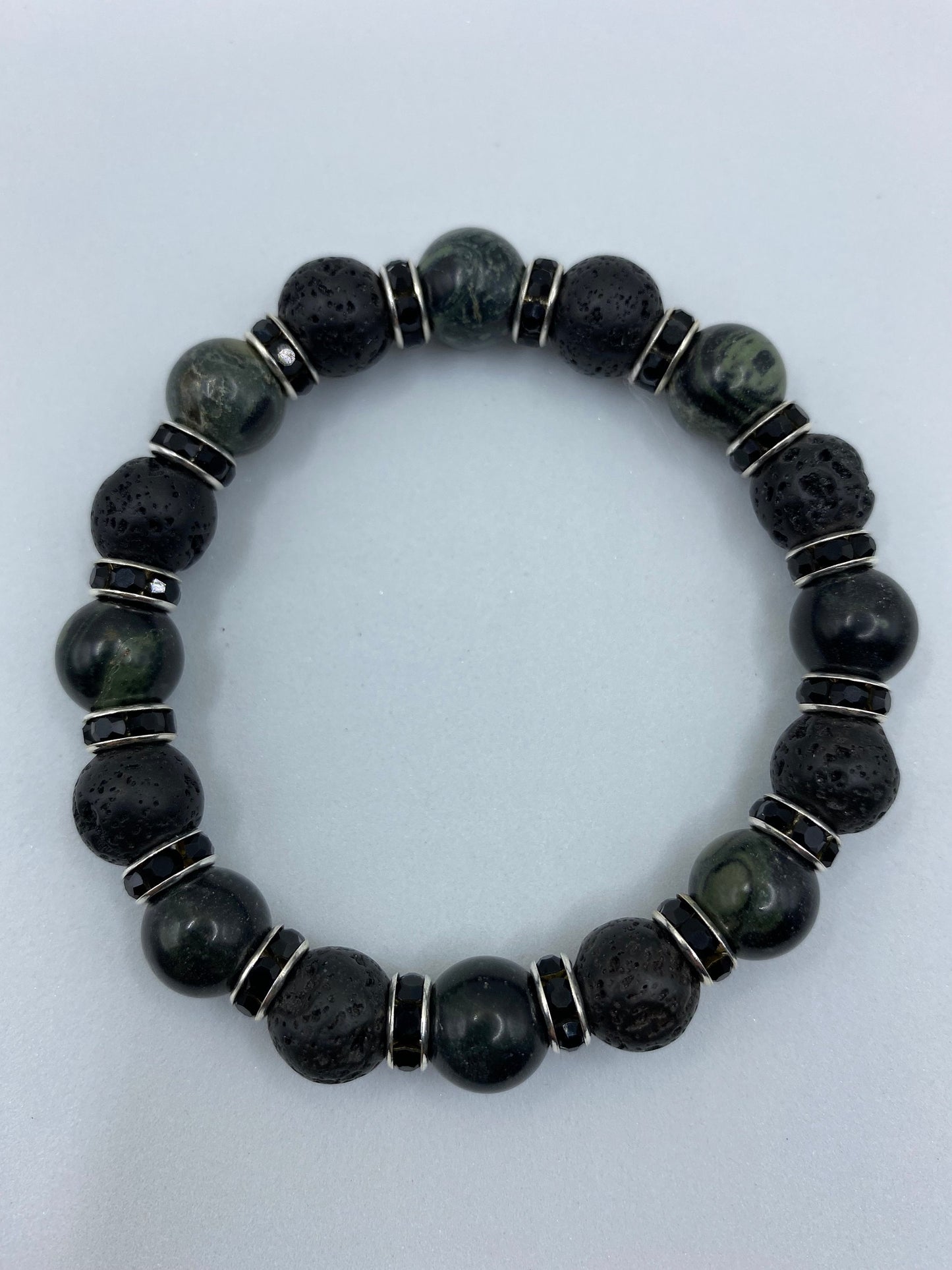Lava Rock & Labradorite Bracelet with Rhinestone Accents