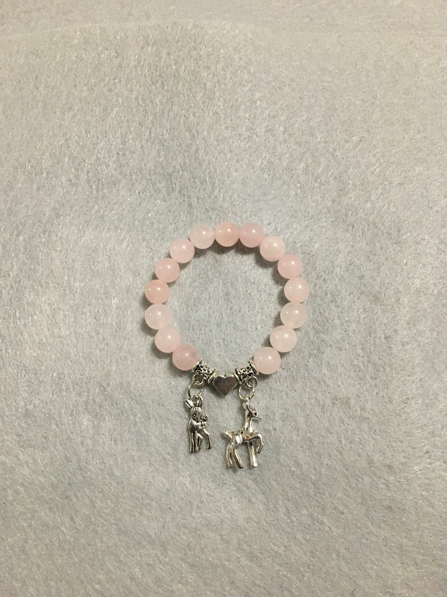 Charm Bracelet Rose Quartz Jewelry for women, Bambi and Faline Charms