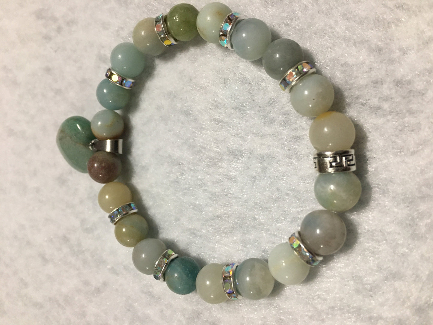 Handmade Amazonite Heart Charm Bracelet: Gemstone Bead Jewelry