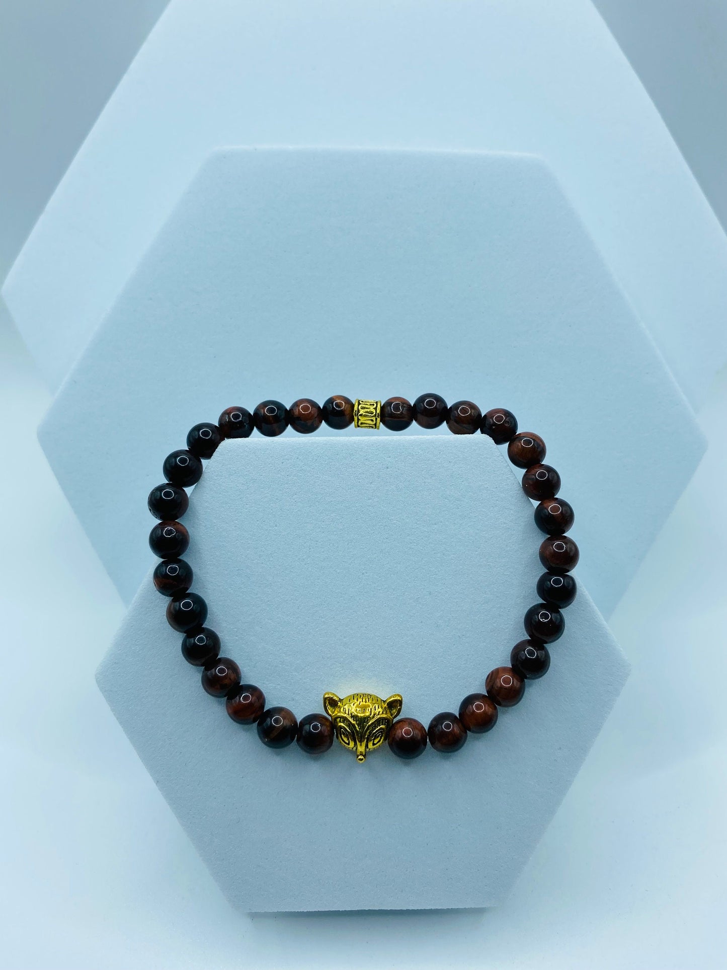Red Tiger's Eye Bracelet with Golden Fox Charm