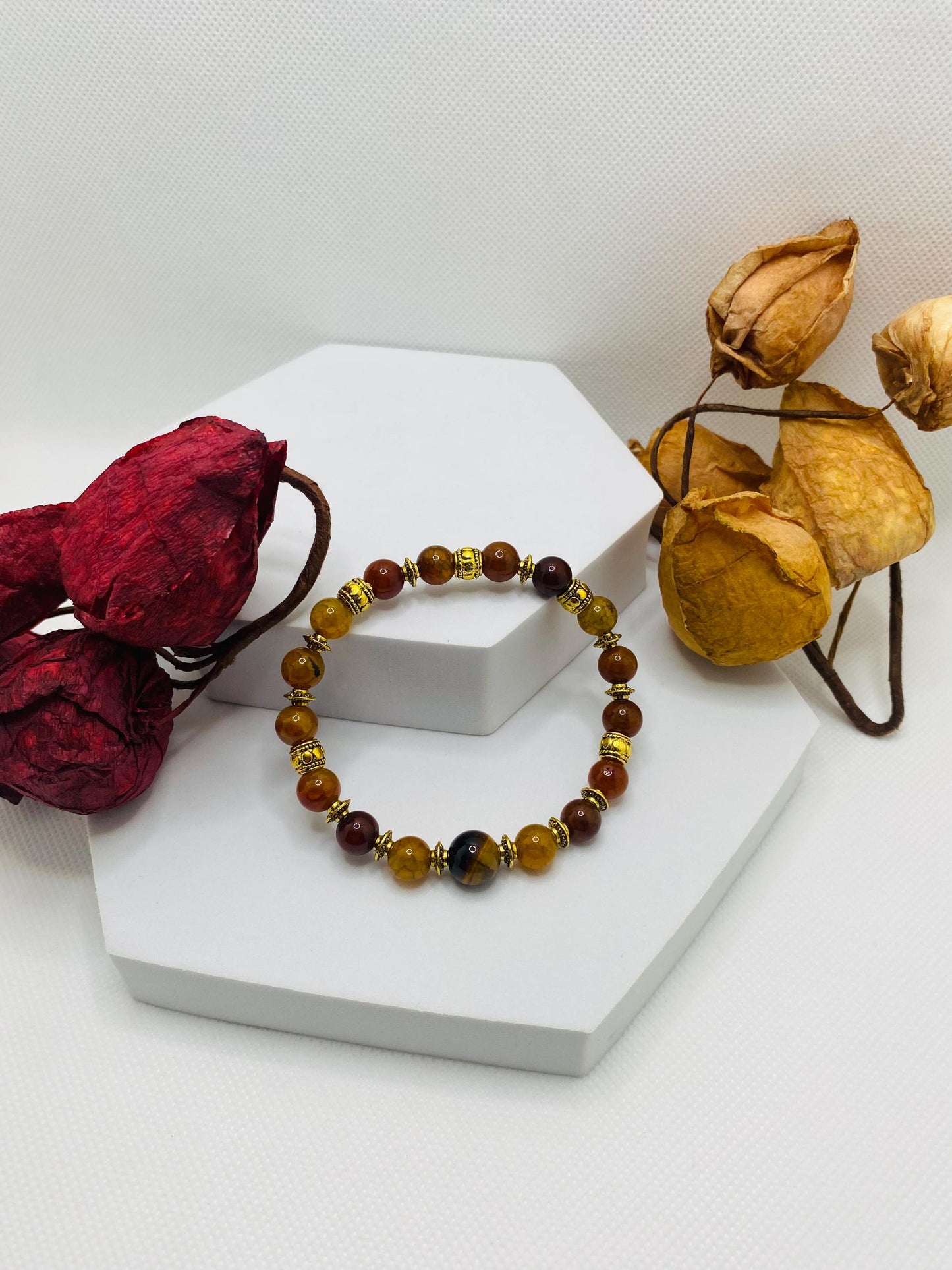 Dragons Vein Agate Tibetan Bracelet with Gold Spacers