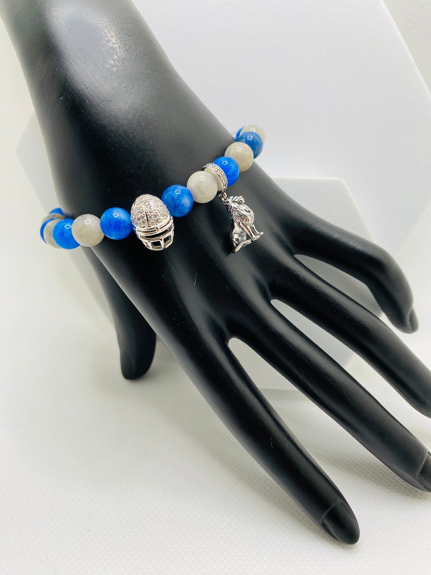 Detroit Lions Charm Bracelet: Labradorite & Kyanite Gemstone Beads