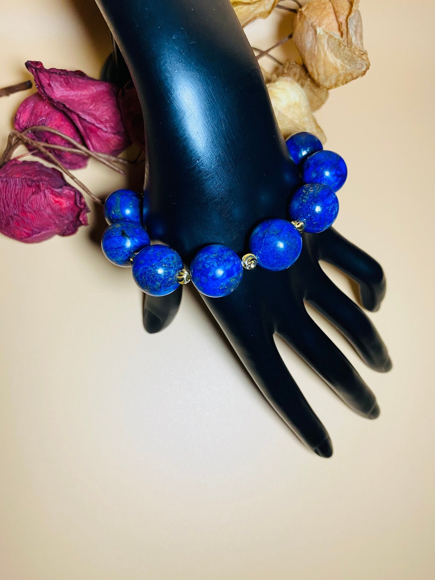 16mm Lapis Lazuli Bracelet with Gold Spacers