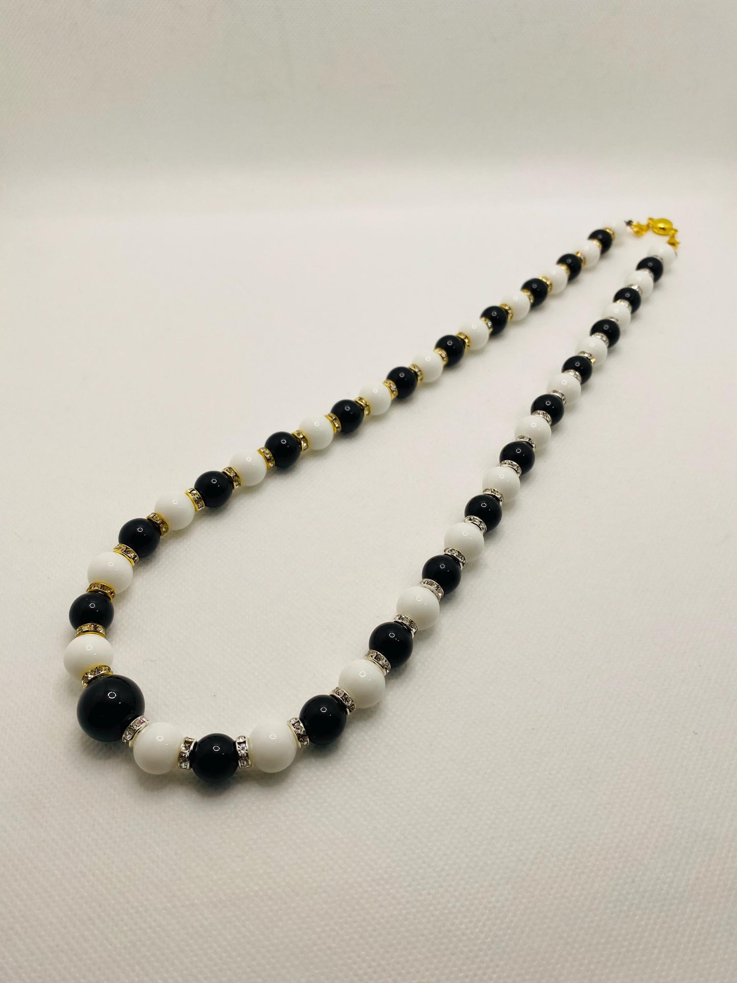 Handmade Onyx Gemstone Necklace: Black & White Beaded Jewelry