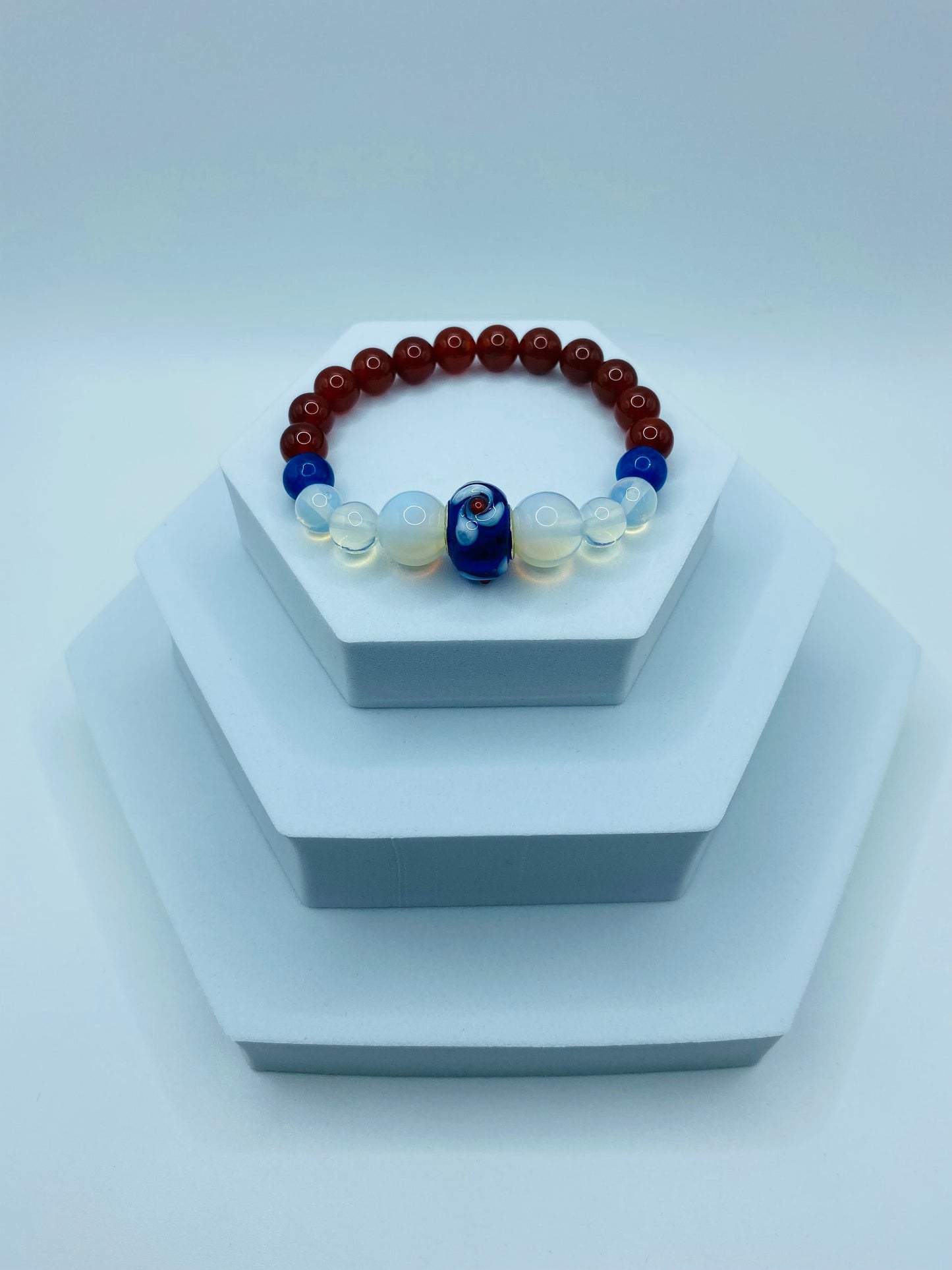 Opal Bracelet: Chalcedony, Carnelian & Murano Glass Bead Jewelry