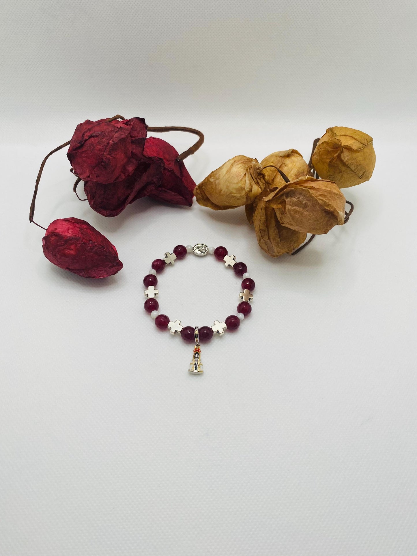 Carnelian Rosary Bracelet: Mary of Nazareth Cross Charm