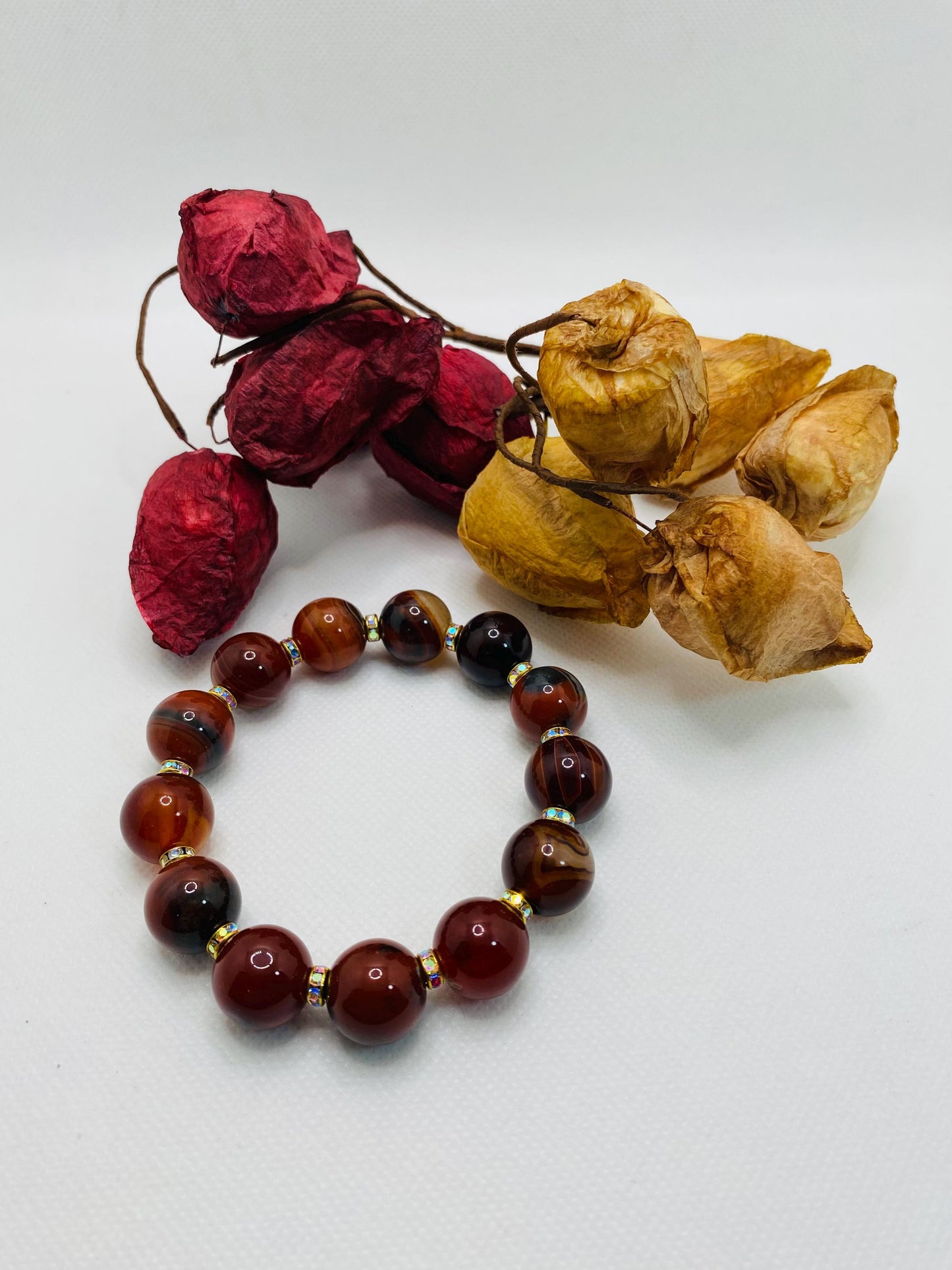 Chunky Dream Agate Bracelet: Rhinestone Rondelle Spacers, Handmade Jewelry