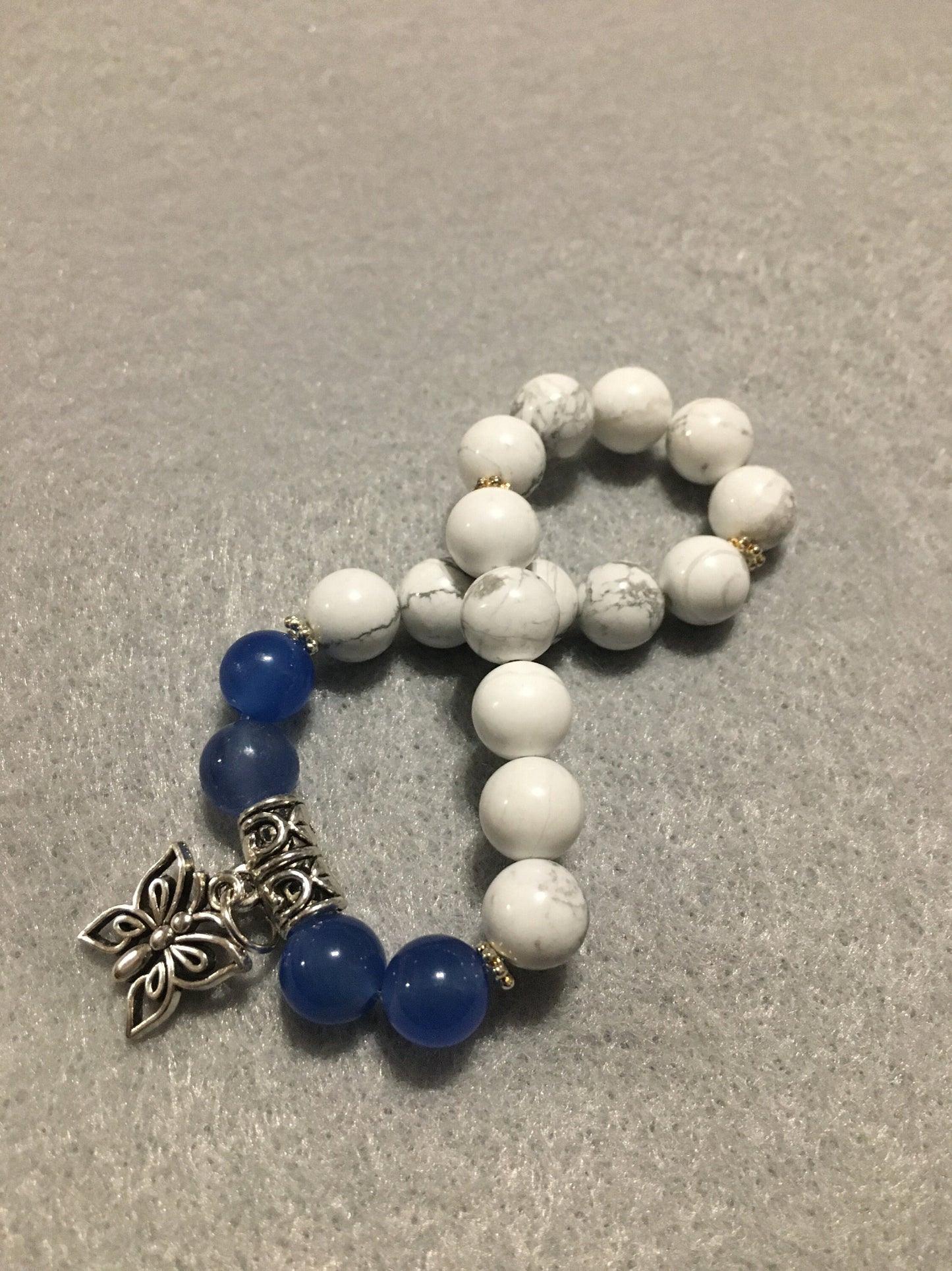 Butterfly Charm Bracelet: Blue Lace Agate & Howlite Gemstone Beads