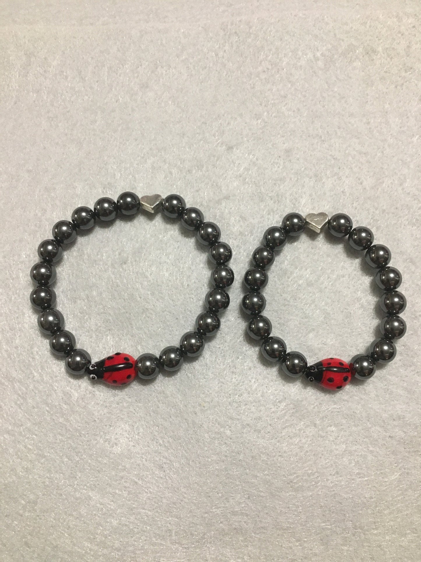 Mommy and Me Miraculous Ladybug Matching Bracelets - Hematite Gemstone Beads - Gifts for Mom