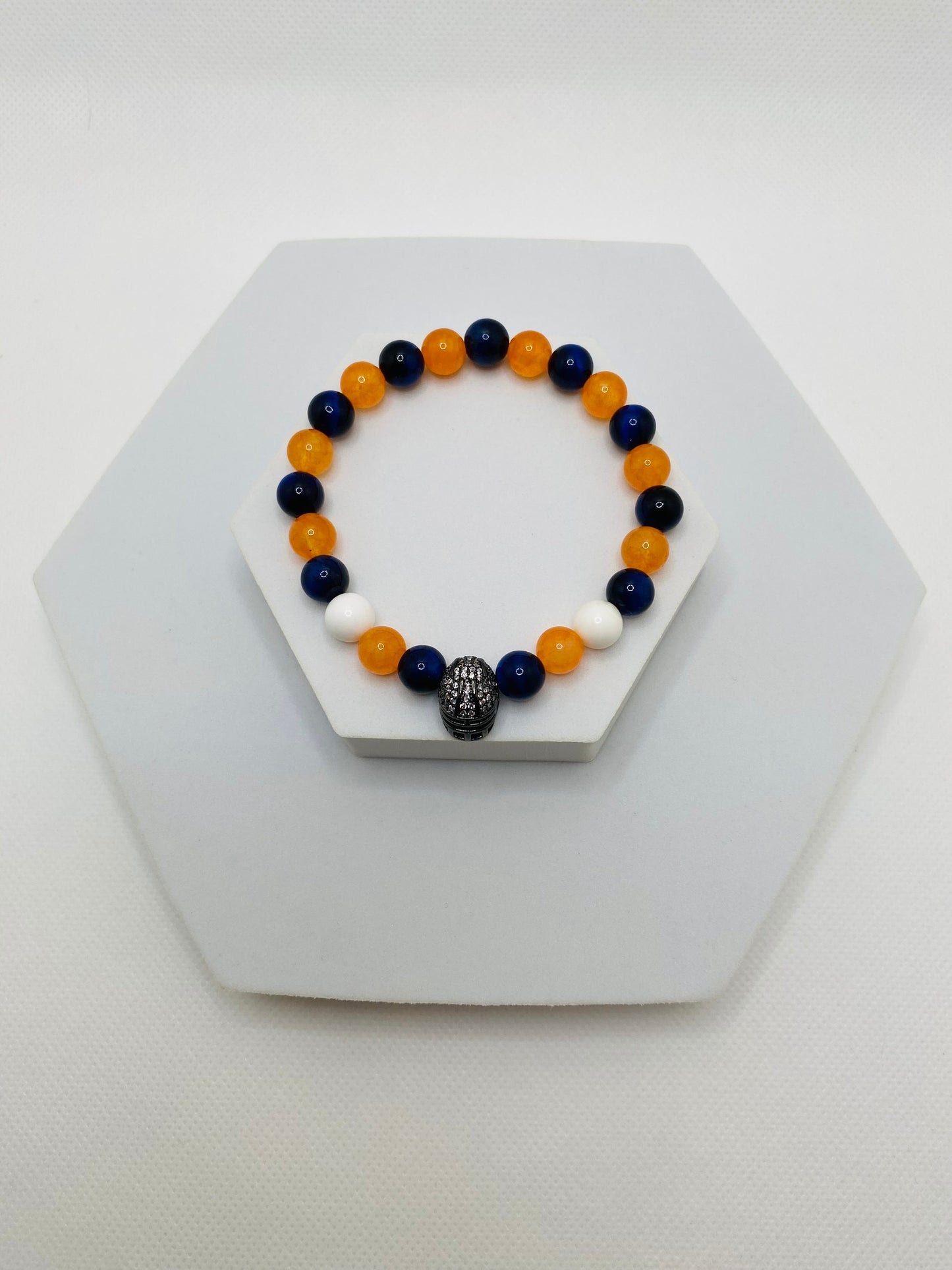 Denver Broncos Bracelet: Gemstone Beads & Football Helmet Charm