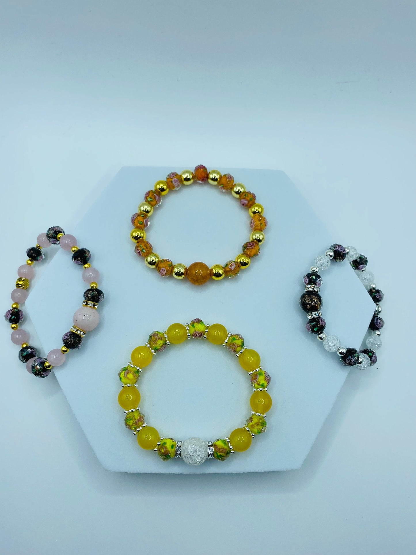 Summer Jewelry for Women with Yellow Agate & Lampwork Glass Beads, Quartz Crystal Bracelet