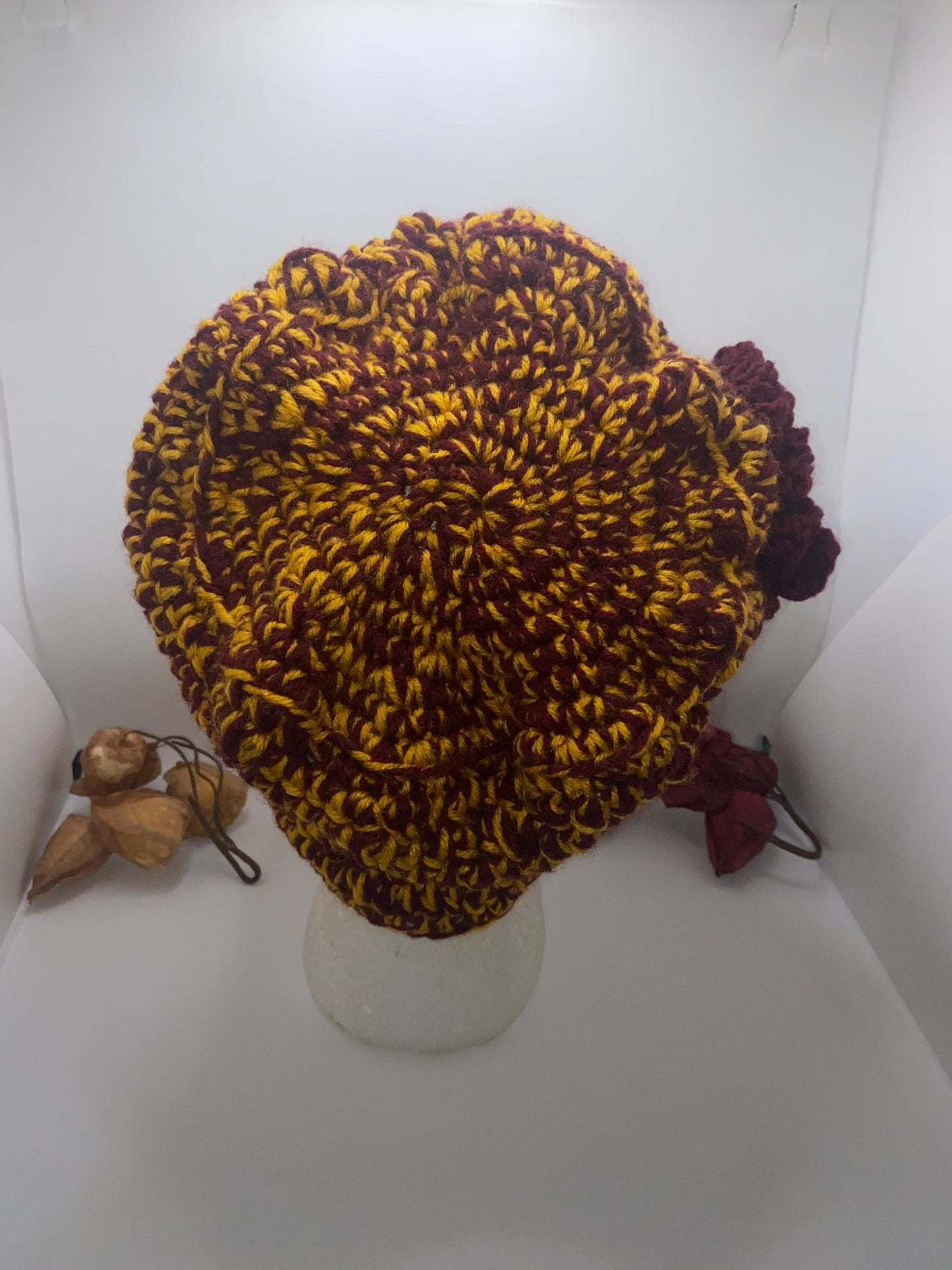 USC Trojans Crochet Hat: Gold & Crimson Beanie, Handmade College Apparel