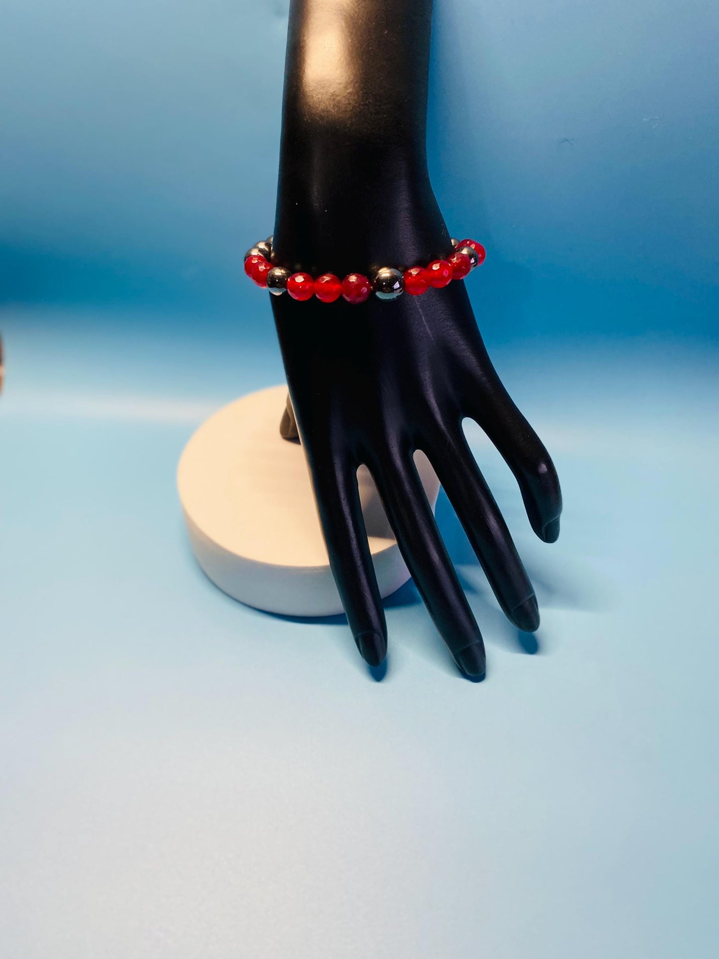 Handmade Jewelry Beaded Bracelet with Agate & Hematite Gemstone Beads, Mens Bracelets, Womens Bracelet