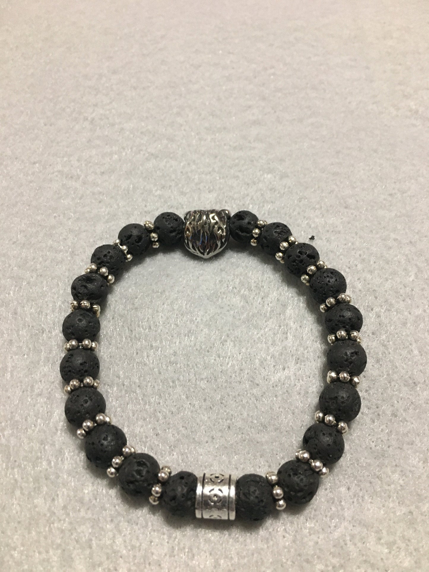 Chicago Bears Lava Rock Bracelet: Stainless Steel Bear Charm