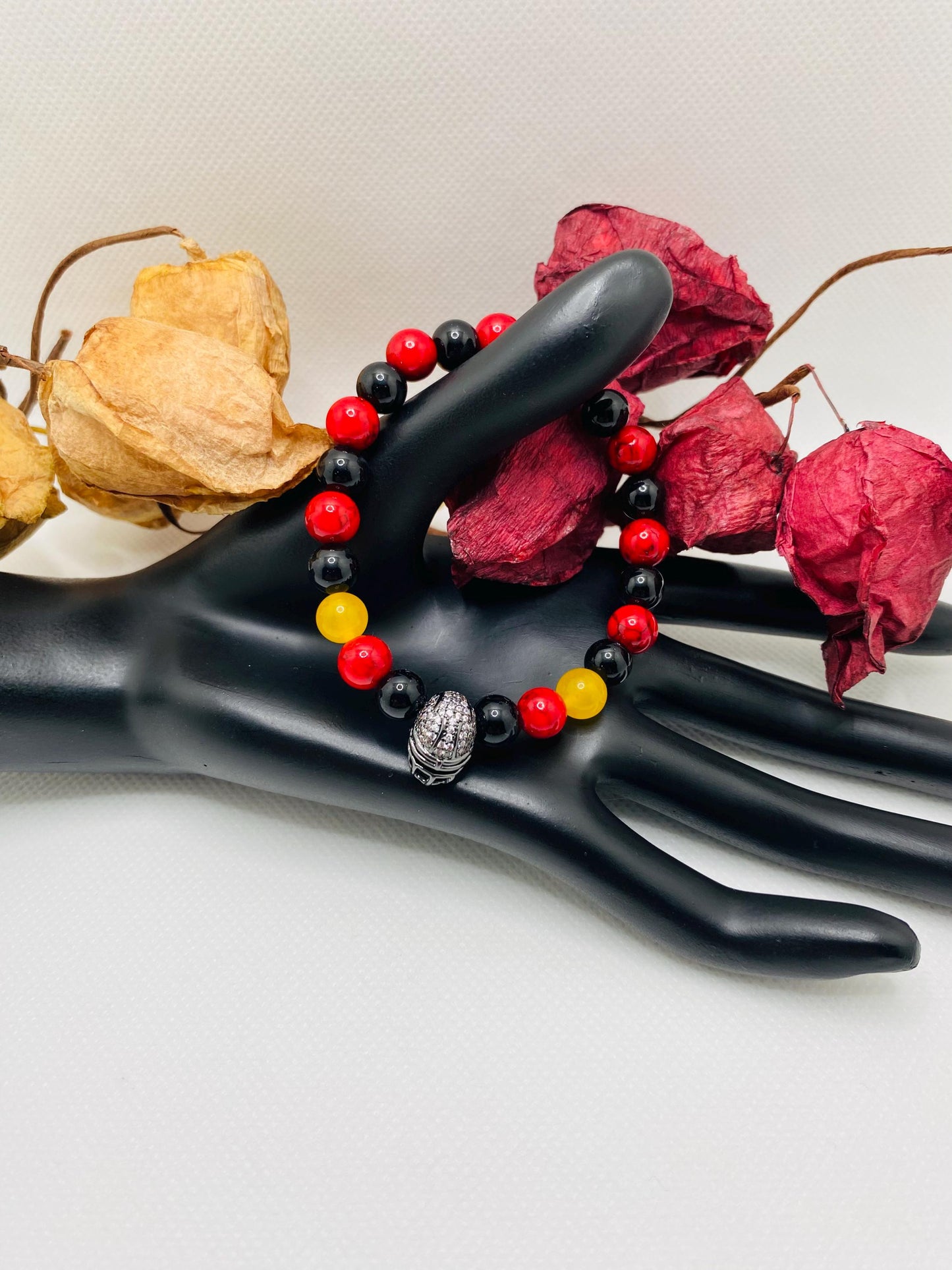 Arizona Cardinals Bracelet: Gemstone Beads with Football Helmet Charm