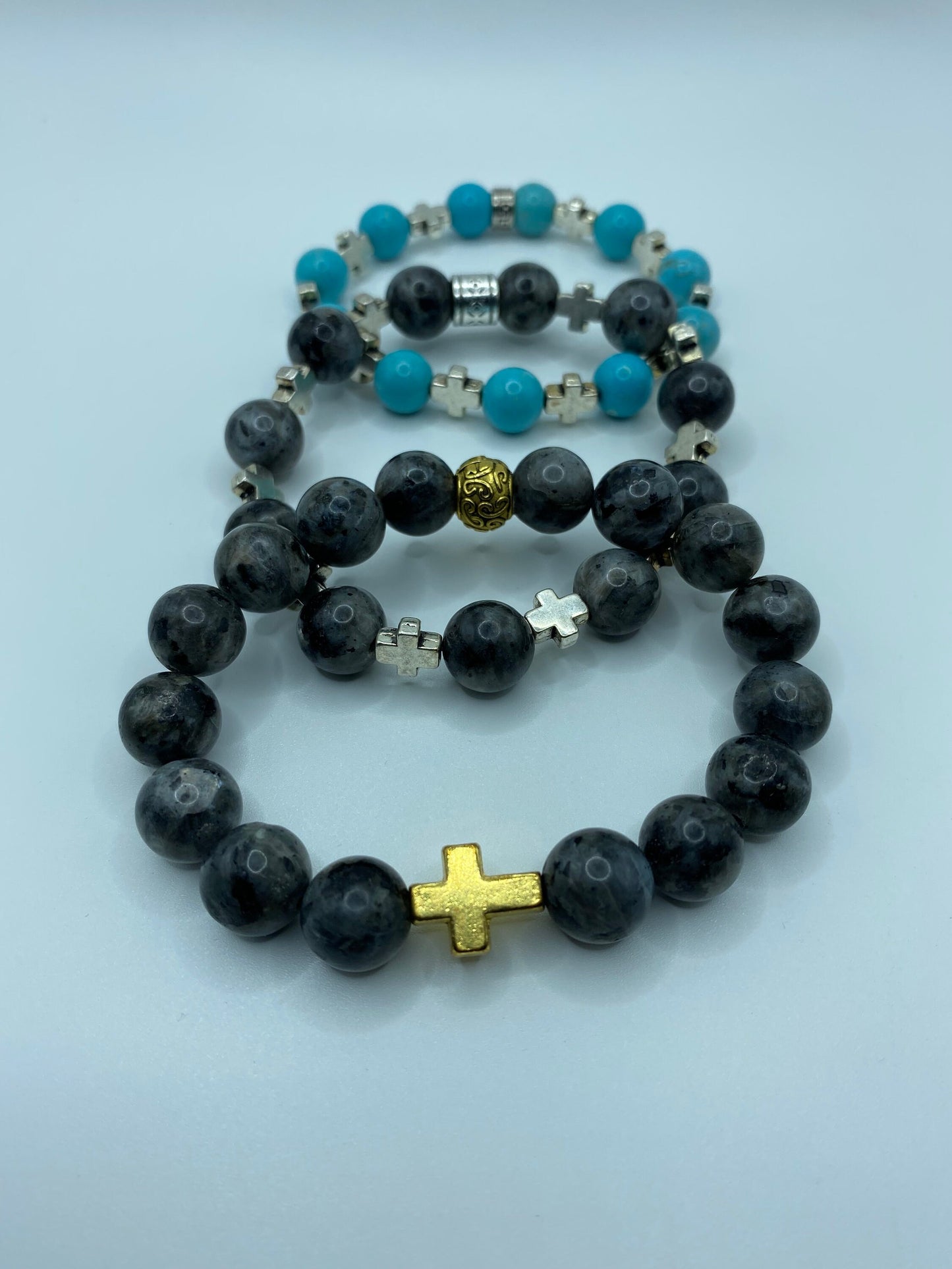 Labradorite Bracelet with Gold Cross Charm: Religious Jewelry Gift