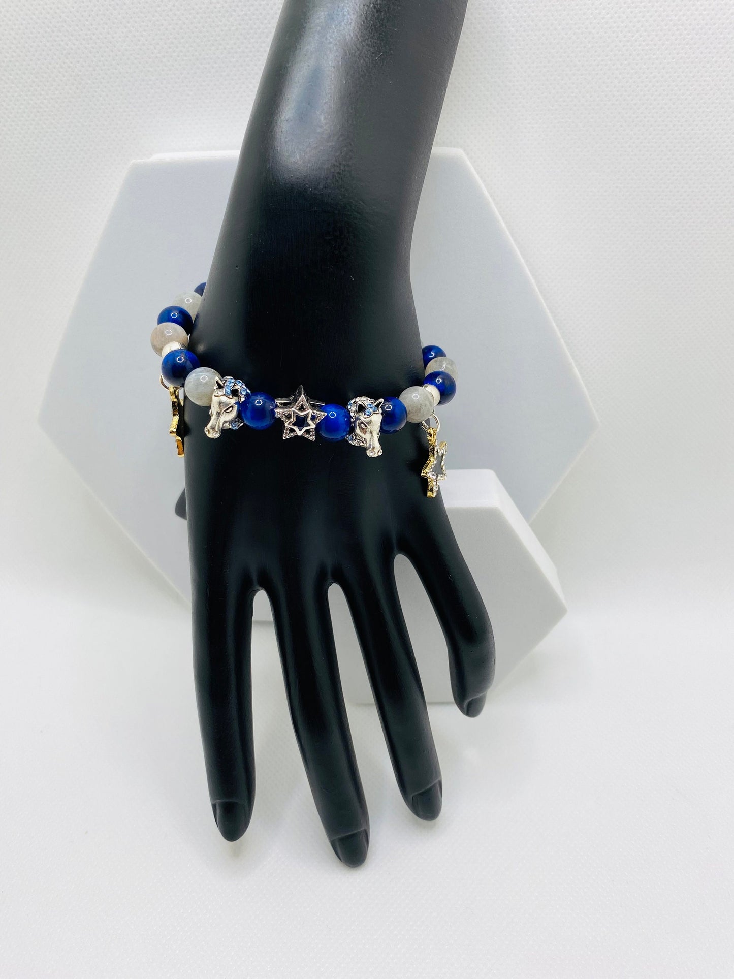 Dallas Cowboys Charm Bracelet: Labradorite, Tiger's Eye, Star & Horse Jewelry