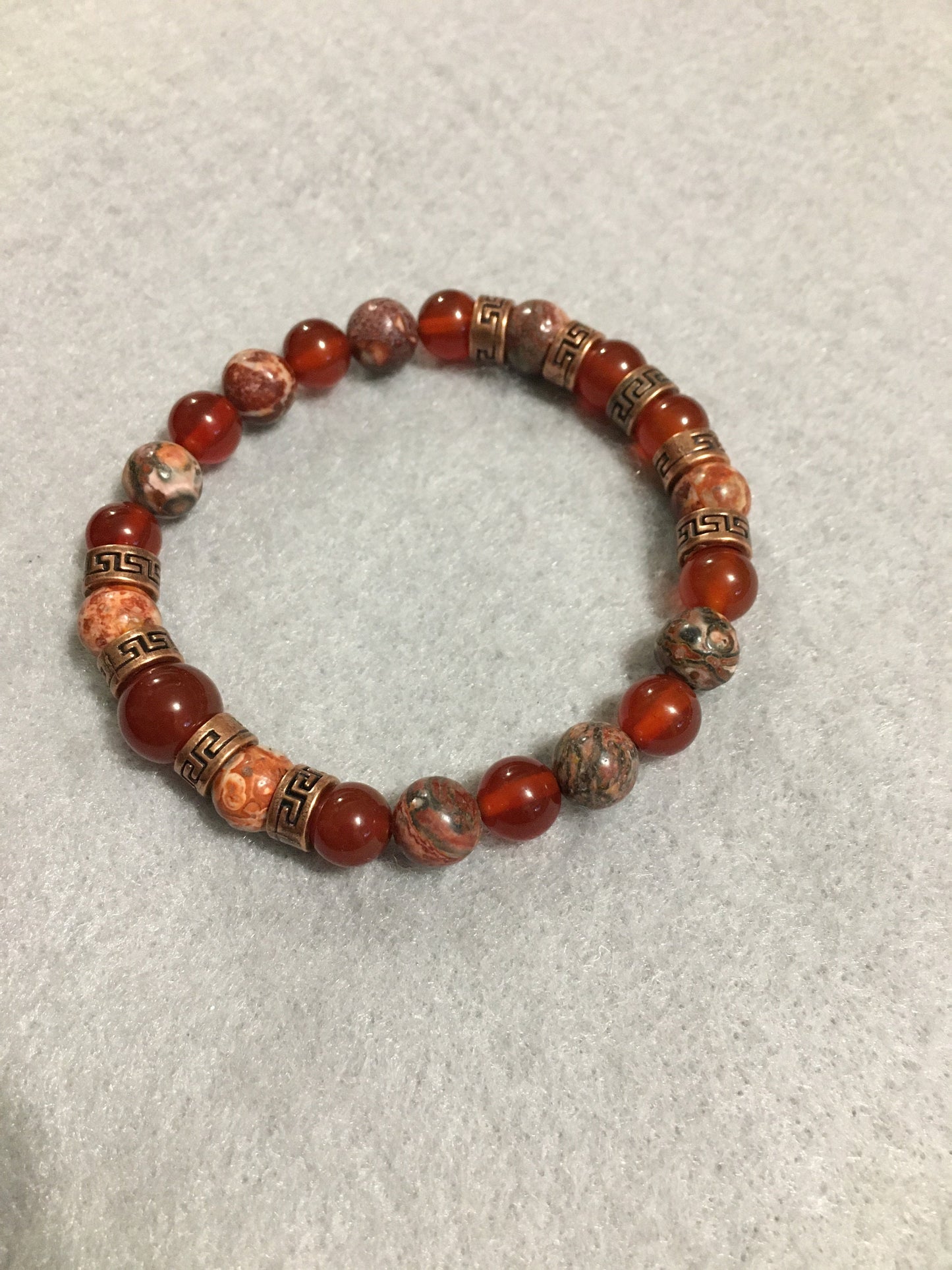Carnelian & Red Jasper Bracelet: Tibetan Tube Spacers, Gemstone Beads