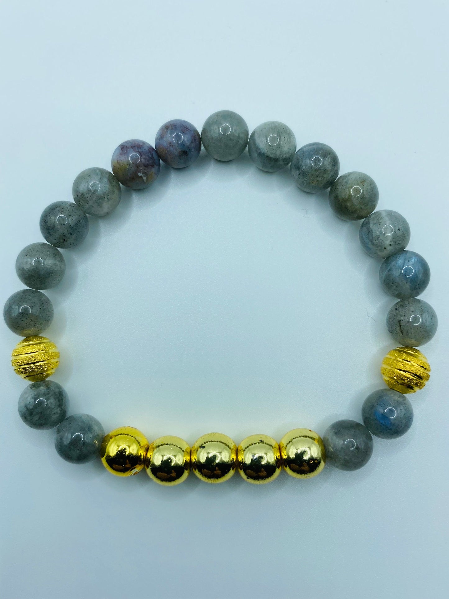 Gold Plated Hematite & Labradorite Beaded Bracelet for Men