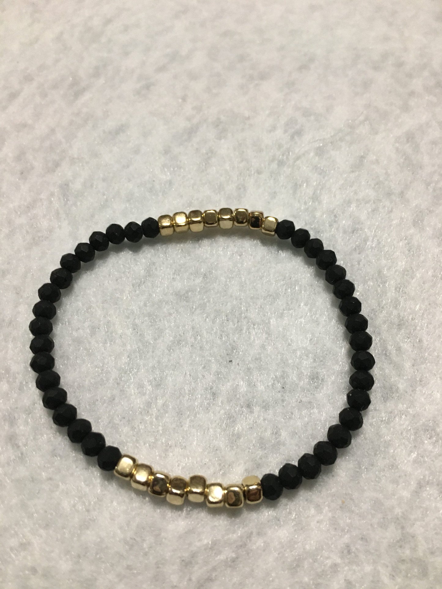 Black Quartz Crystal Bracelet with Gold Spacer Beads - Handmade