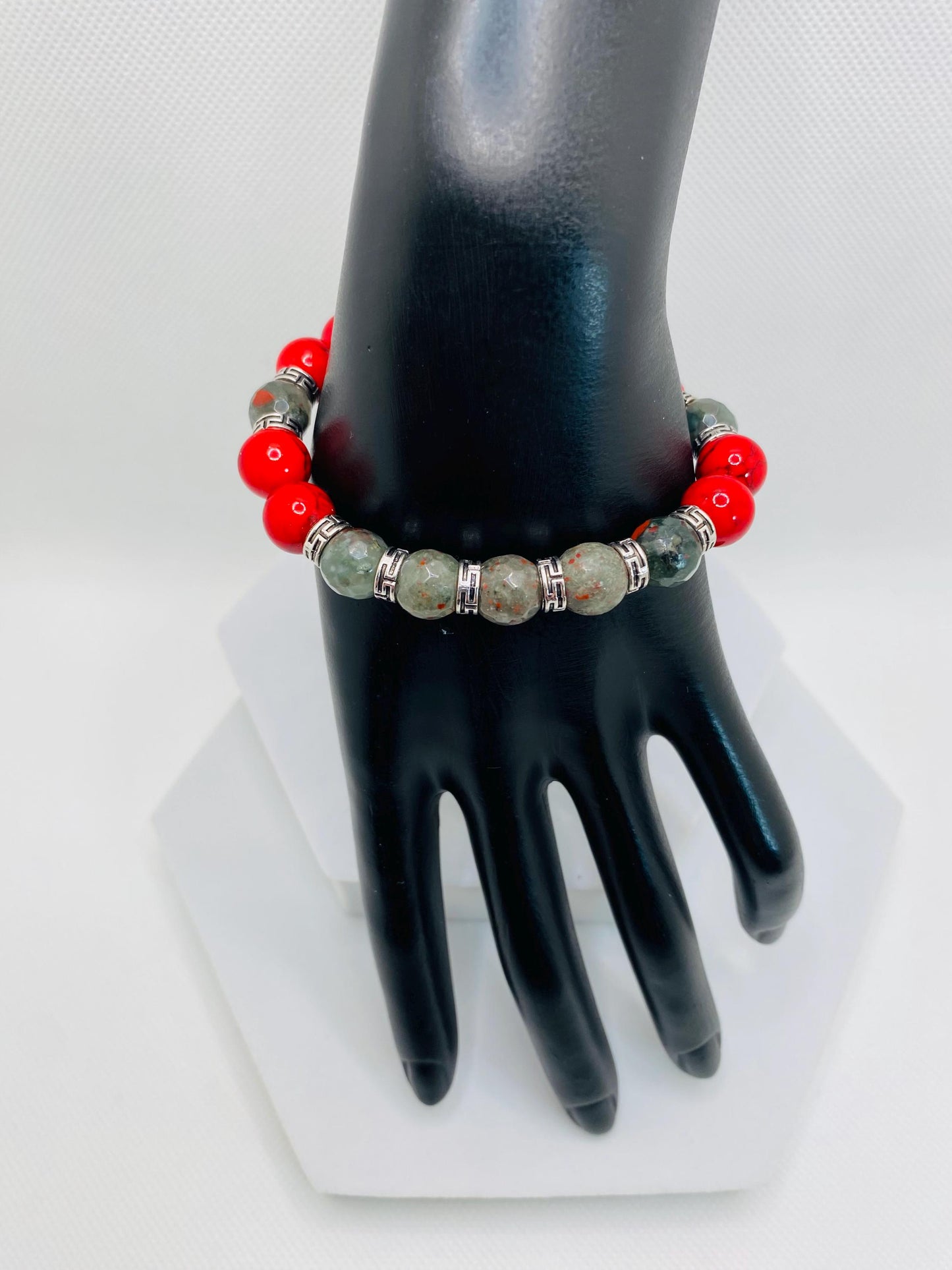 Men's Beaded Bracelet: Turquoise, African Jasper & Tibetan Spacers