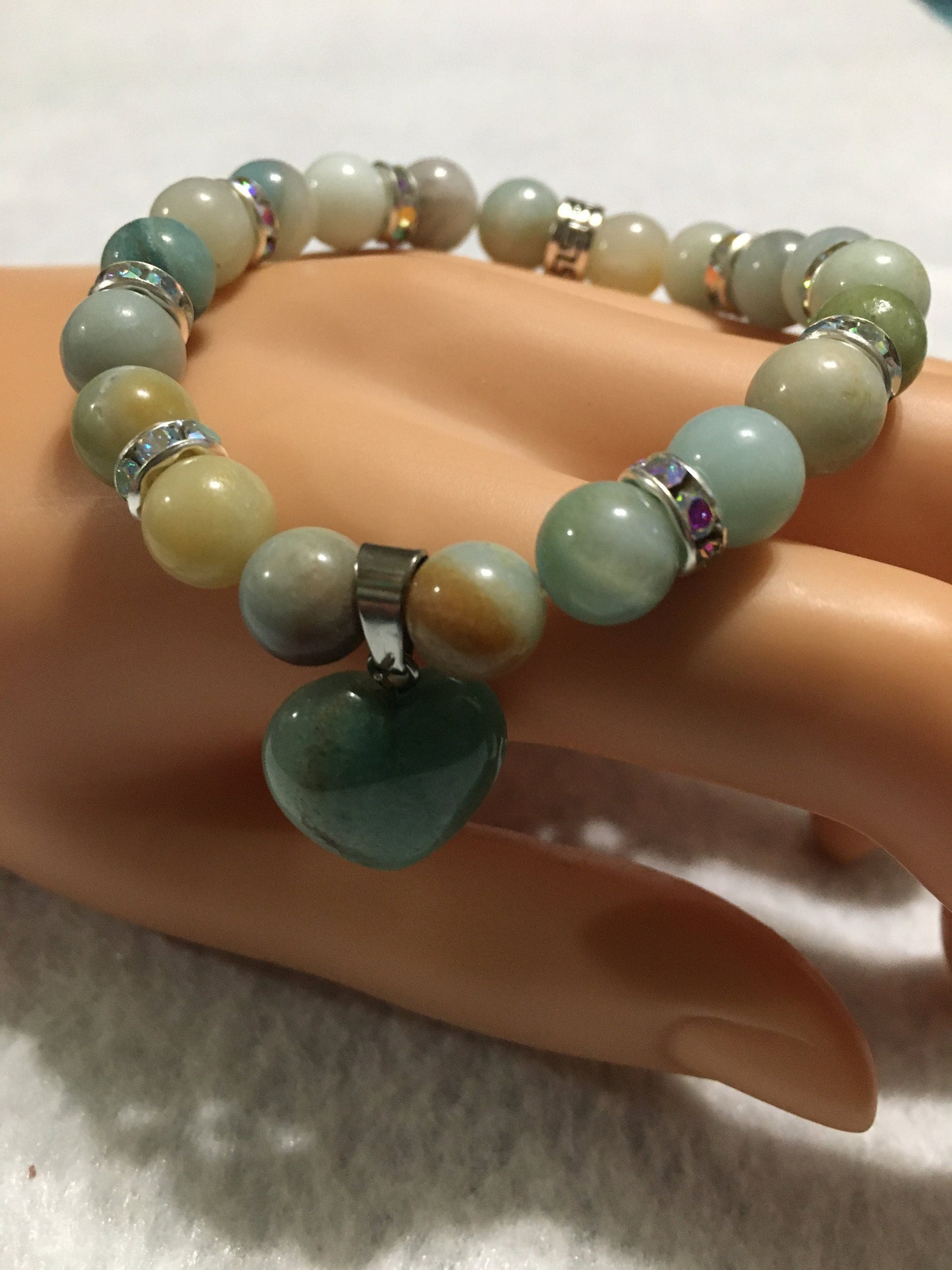Handmade Amazonite Heart Charm Bracelet: Gemstone Bead Jewelry