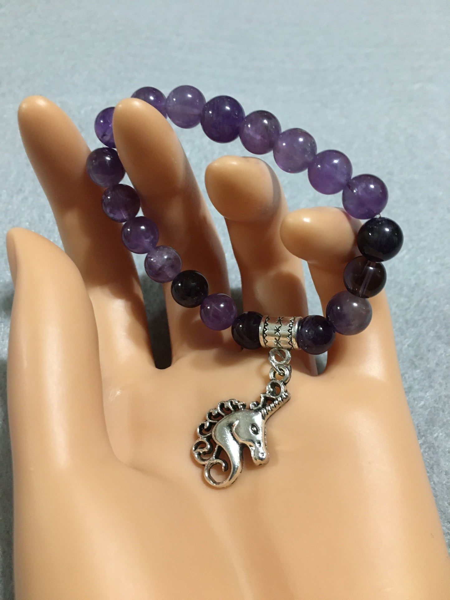 Unicorn Jewelry Charm Bracelet with Amethyst Gemstone Beads - Once Upon a Time - Gifts for Girls