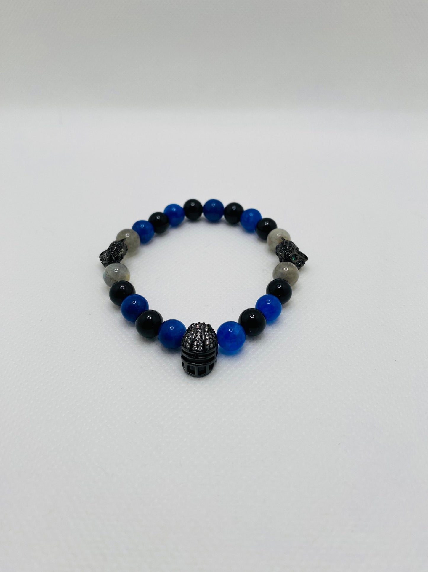 Carolina Panthers Bracelet: Onyx, Kyanite & Labradorite Gemstone Beads