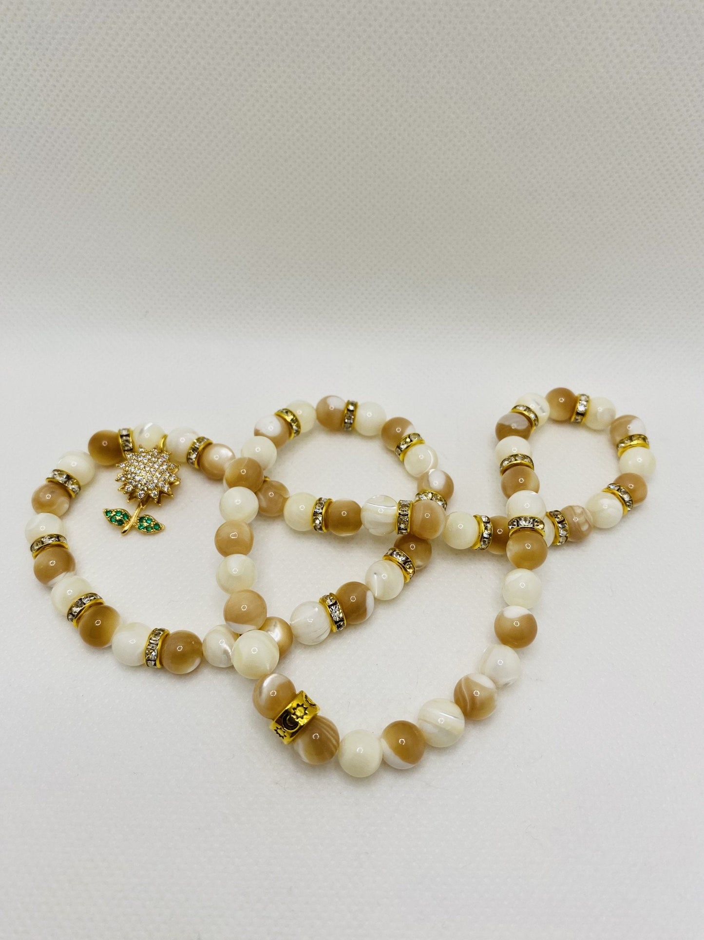 Handmade Mother of Pearl Necklace: CZ Sunflower Pendant