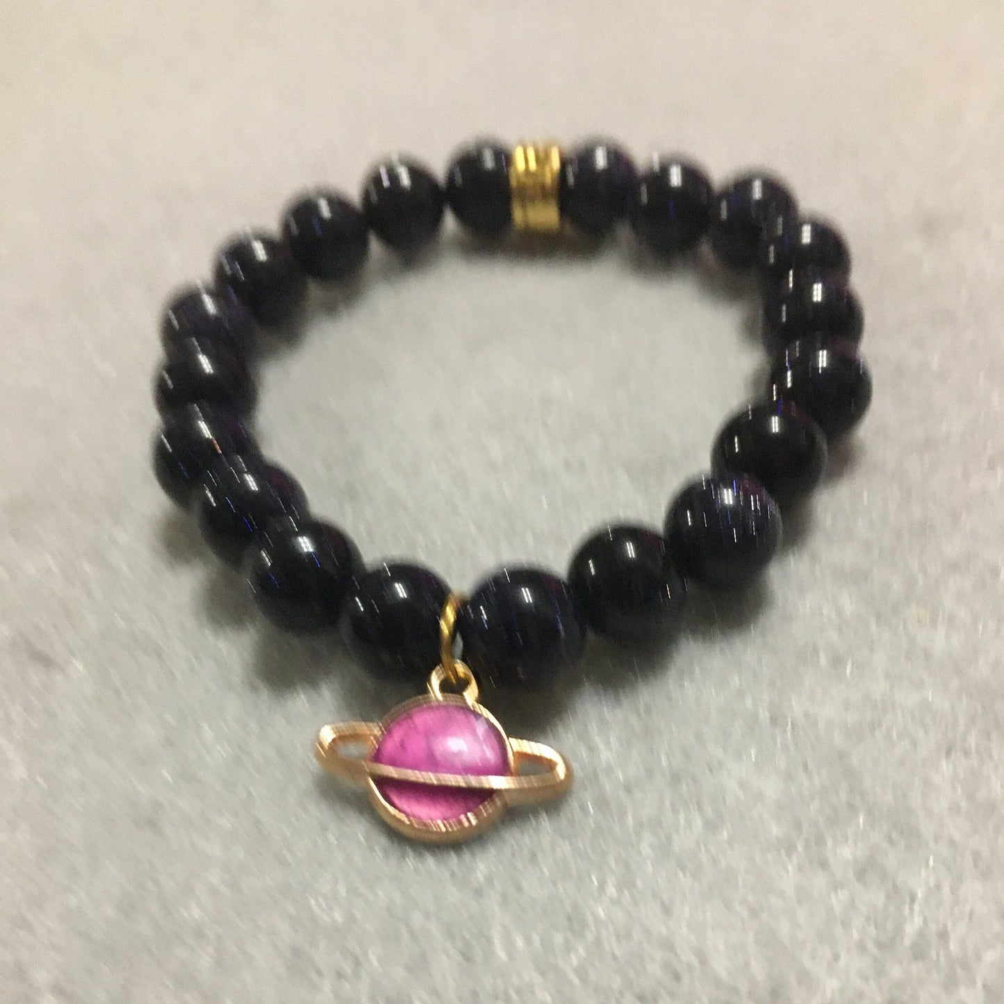 Saturn Charm Bracelet: Blue Goldstone Celestial Jewelry