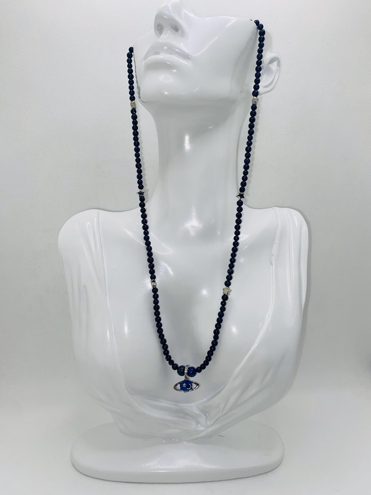Saturn Necklace: Blue Goldstone Celestial Jewelry