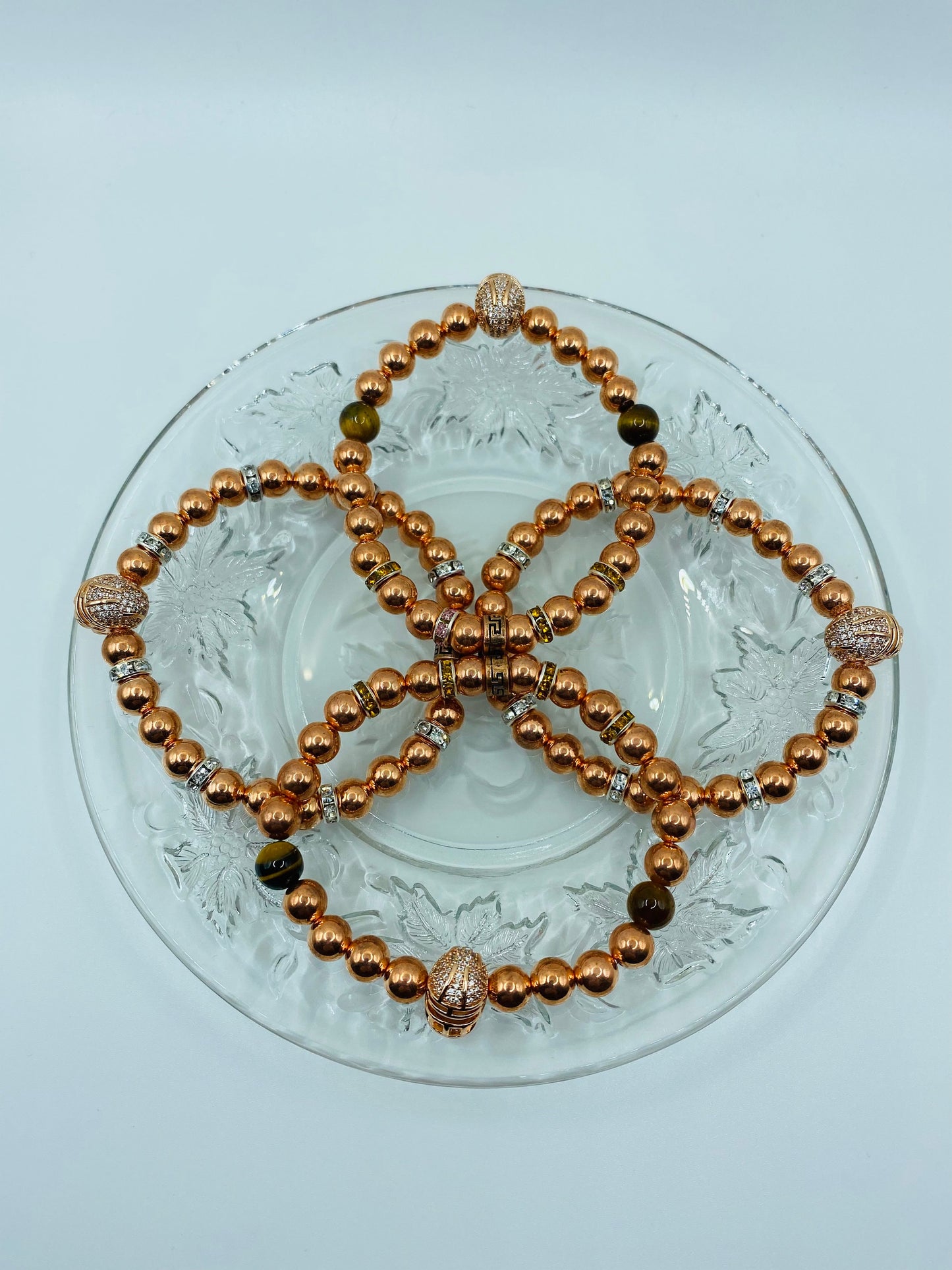 Rose Gold Hematite Bracelet: Spartan Helmet, Tiger's Eye Beads