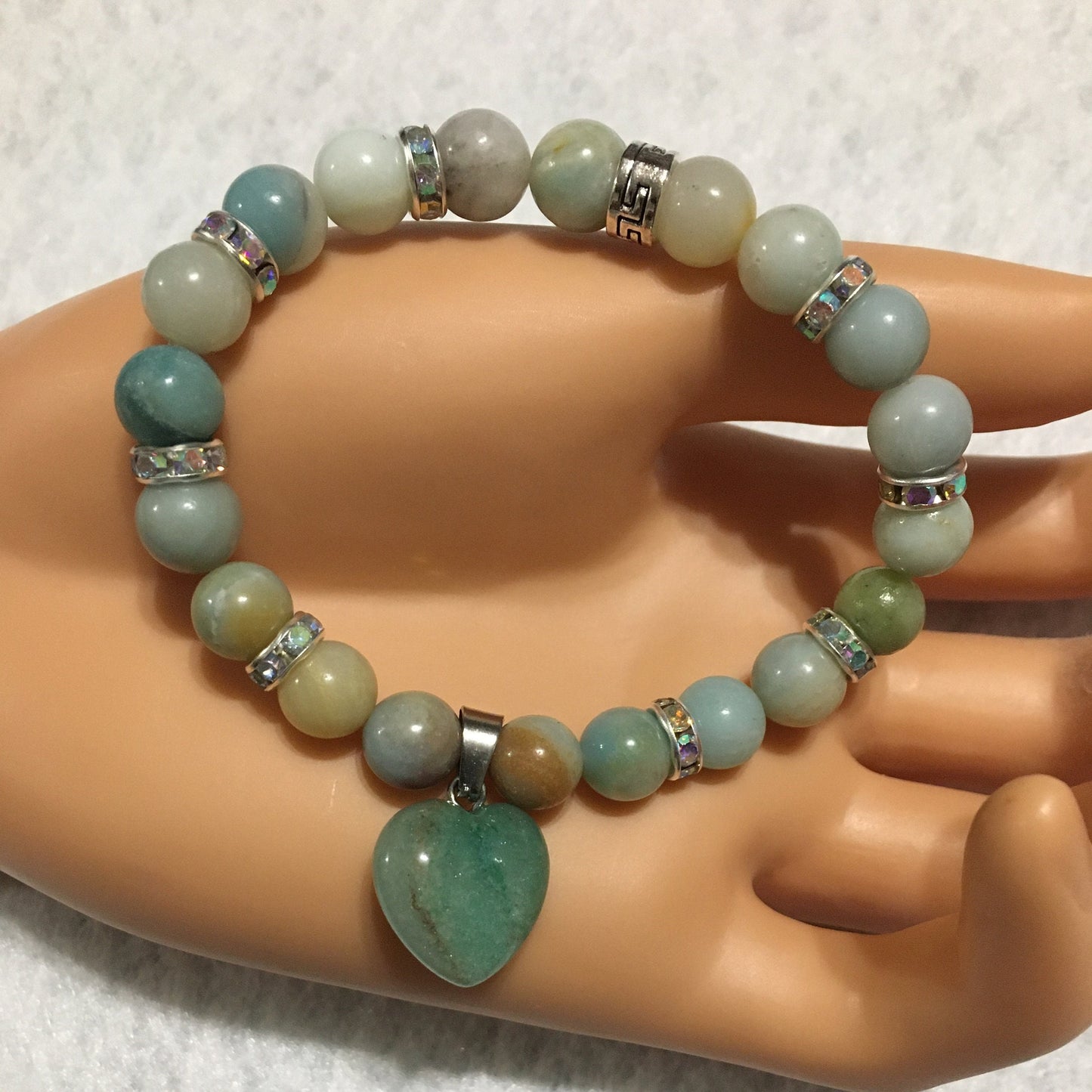 Handmade Amazonite Heart Charm Bracelet: Gemstone Bead Jewelry