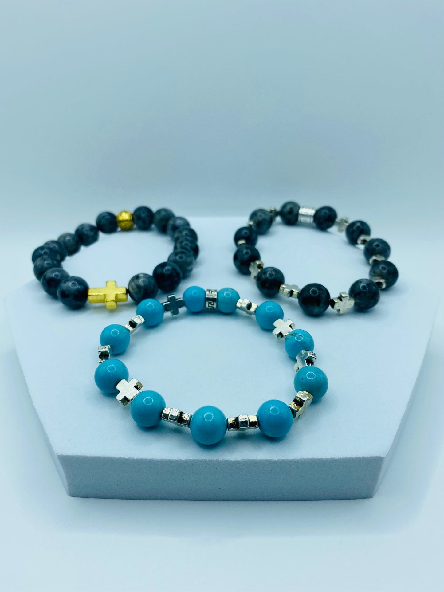 Turquoise Cross Bracelet: Religious Silver Charm Jewelry