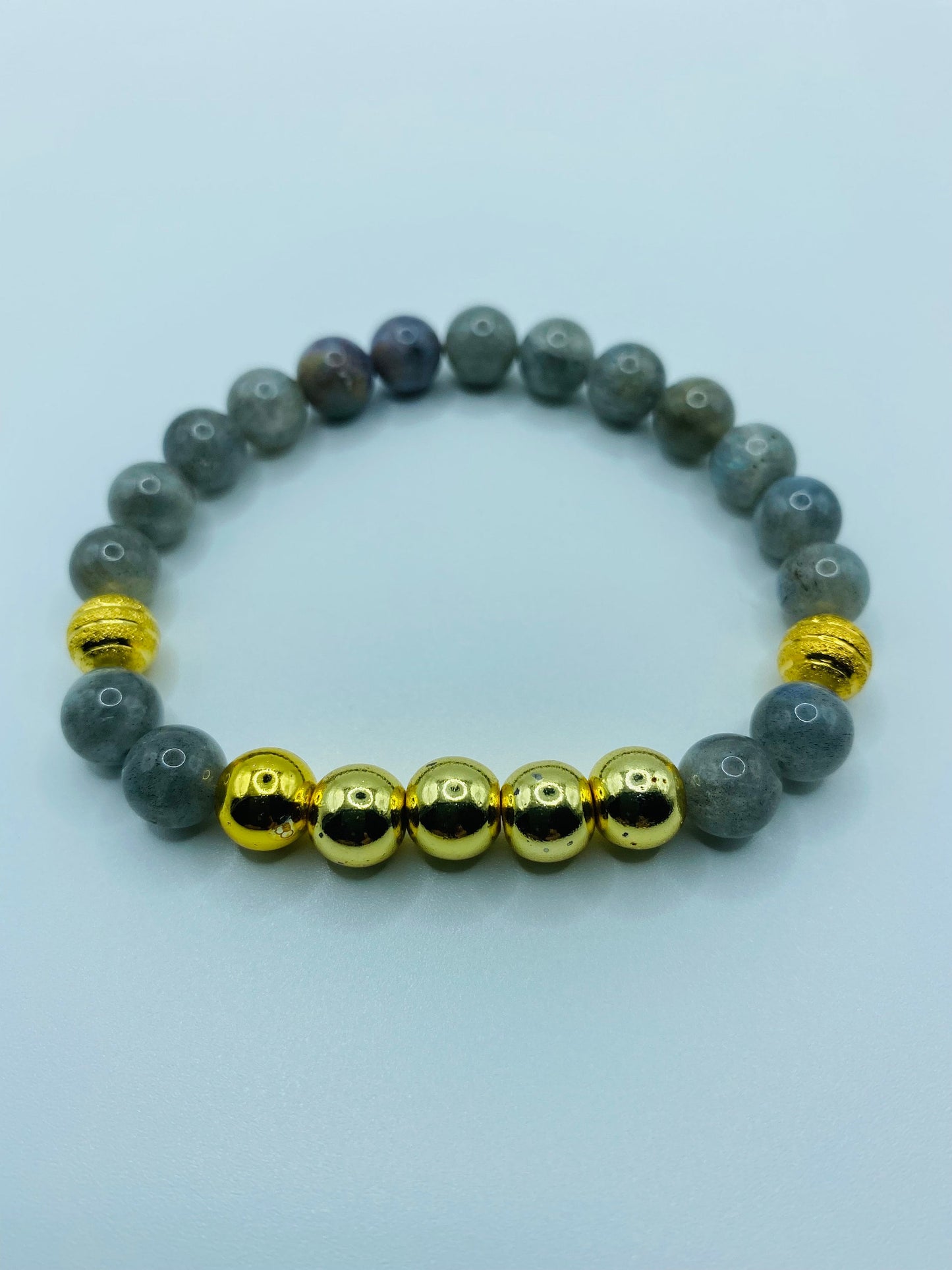 Gold Plated Hematite & Labradorite Beaded Bracelet for Men