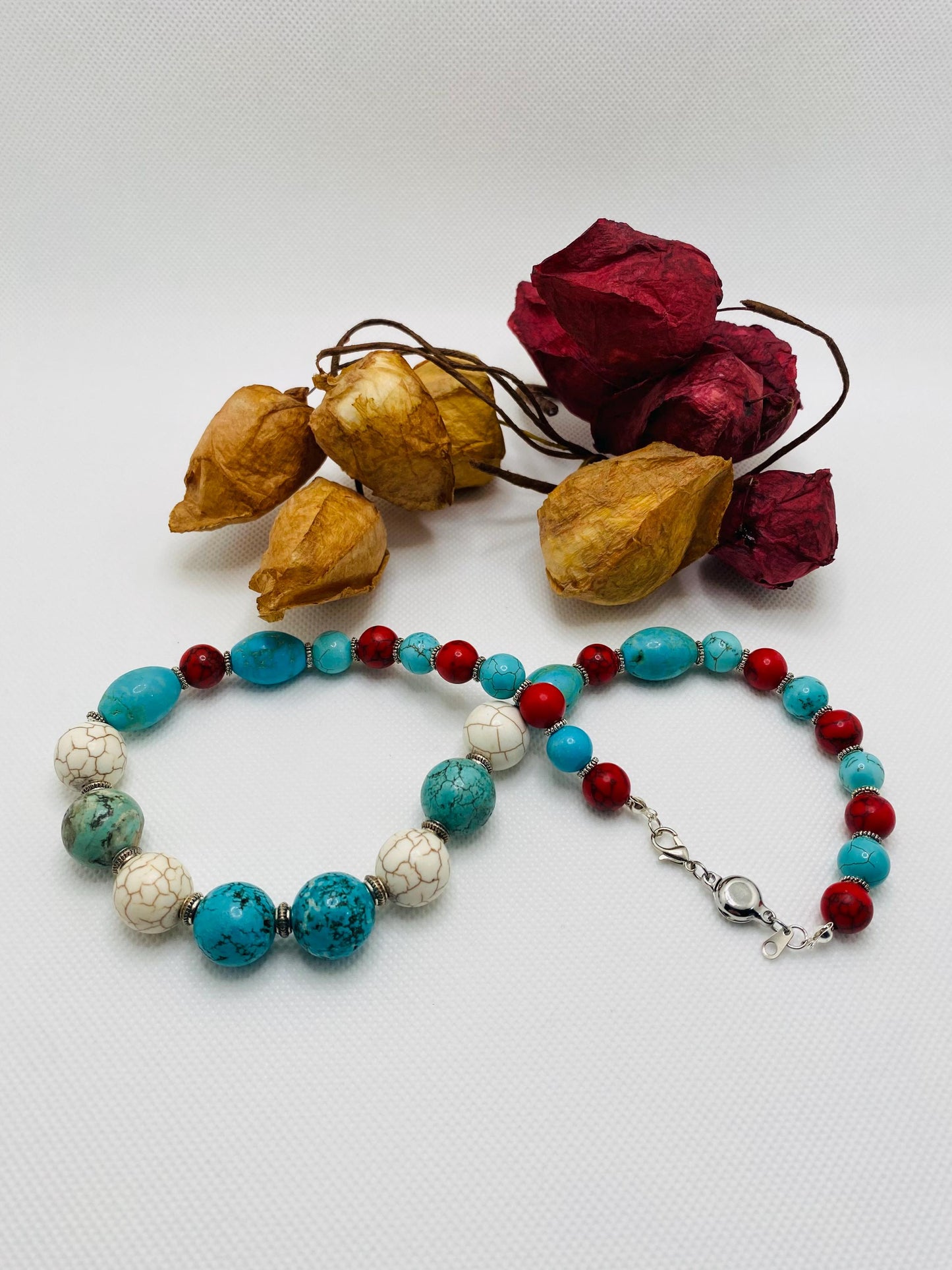 Handmade Turquoise Beaded Necklace: Boho Gemstone Jewelry