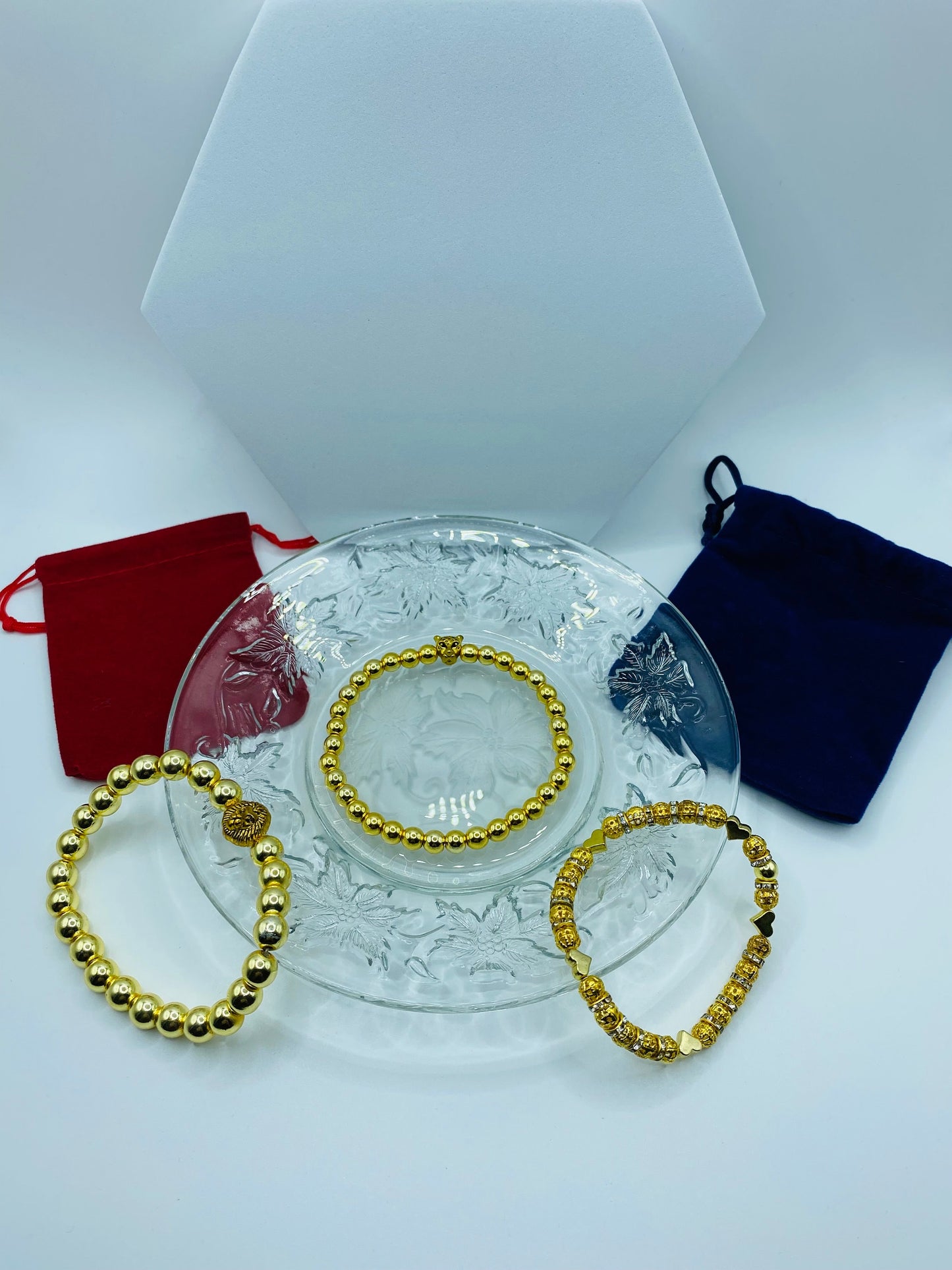 18K Gold Plated Tennis Bracelet: Hematite Beads & Leopard Charm