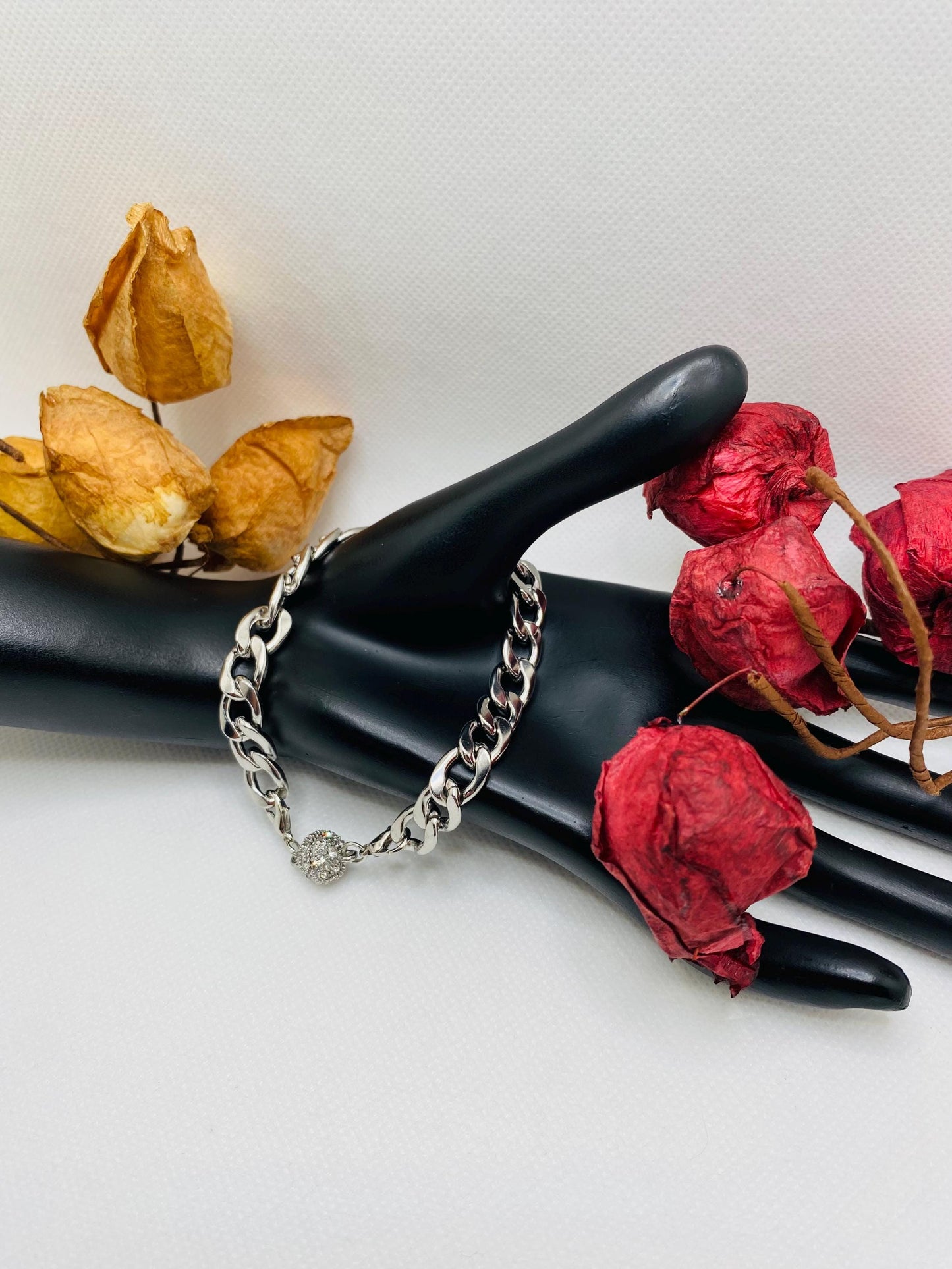 Silver Stainless Steel Cuban Link Bracelet: Unisex Magnetic Clasp