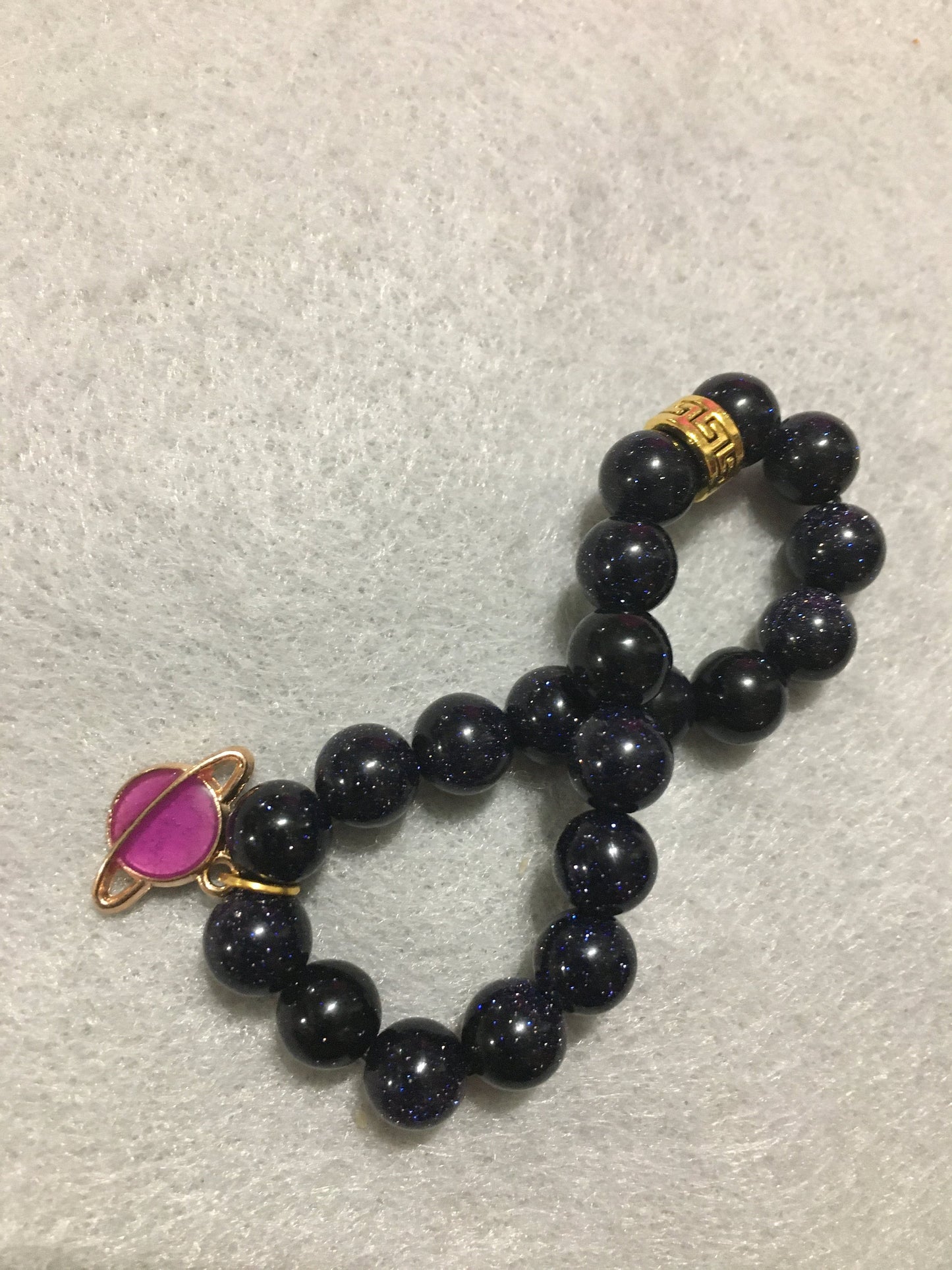Saturn Charm Bracelet: Blue Goldstone Celestial Jewelry