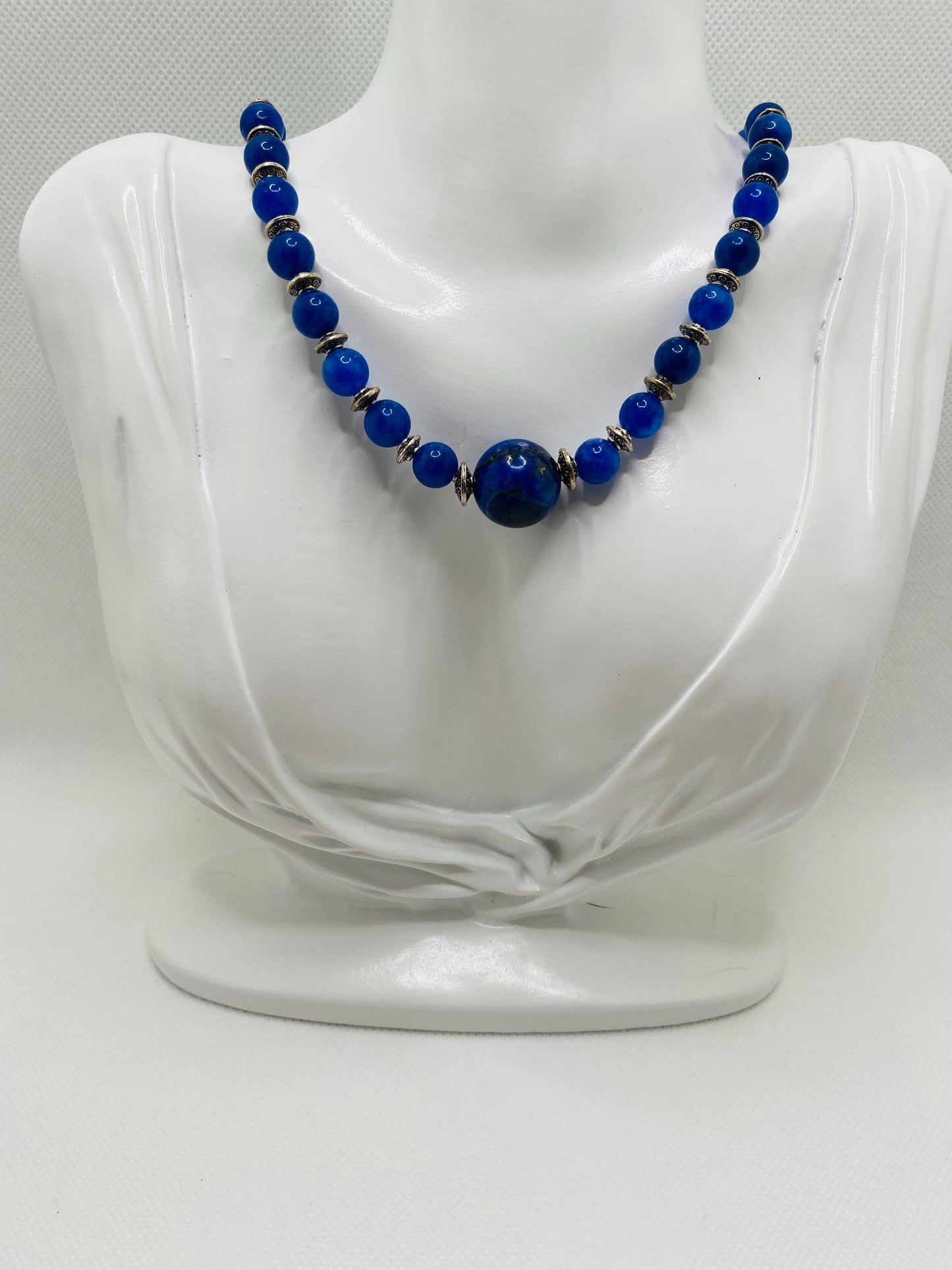 Handmade Lapis Lazuli Beaded Necklace with Silver Spacers