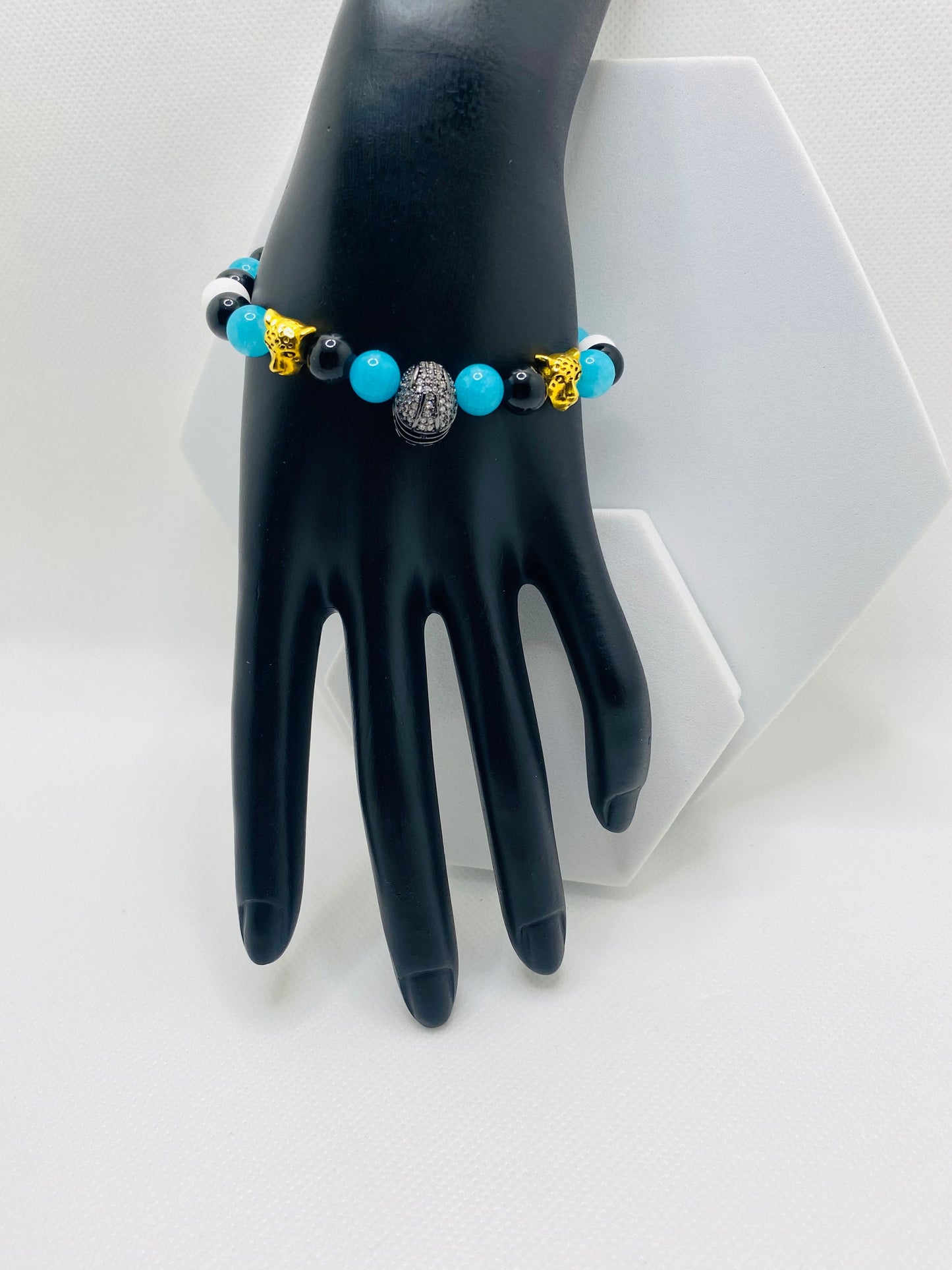 Mens Bracelet Jacksonville Jaguars Custom Jewelry with Football Helmet & Natural Gemstone Beads