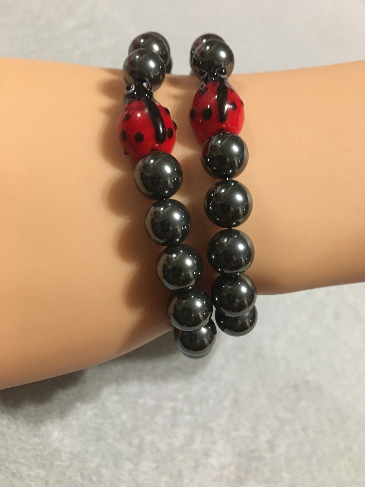 Mommy and Me Miraculous Ladybug Matching Bracelets - Hematite Gemstone Beads - Gifts for Mom