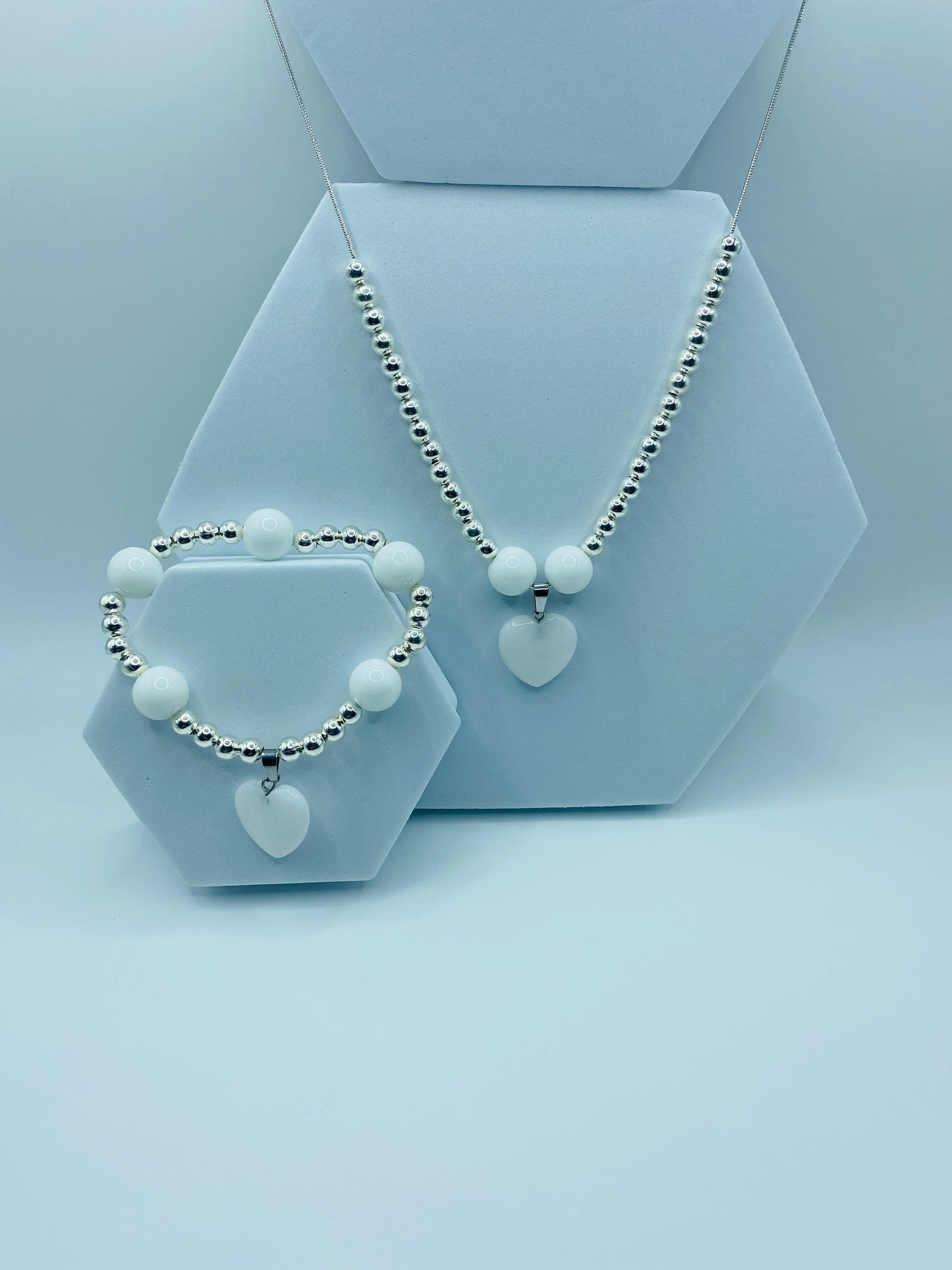 Handmade Jewelry, Womens Necklace & Womens Bracelet with Porcelain and Hematite Gemstone Beads