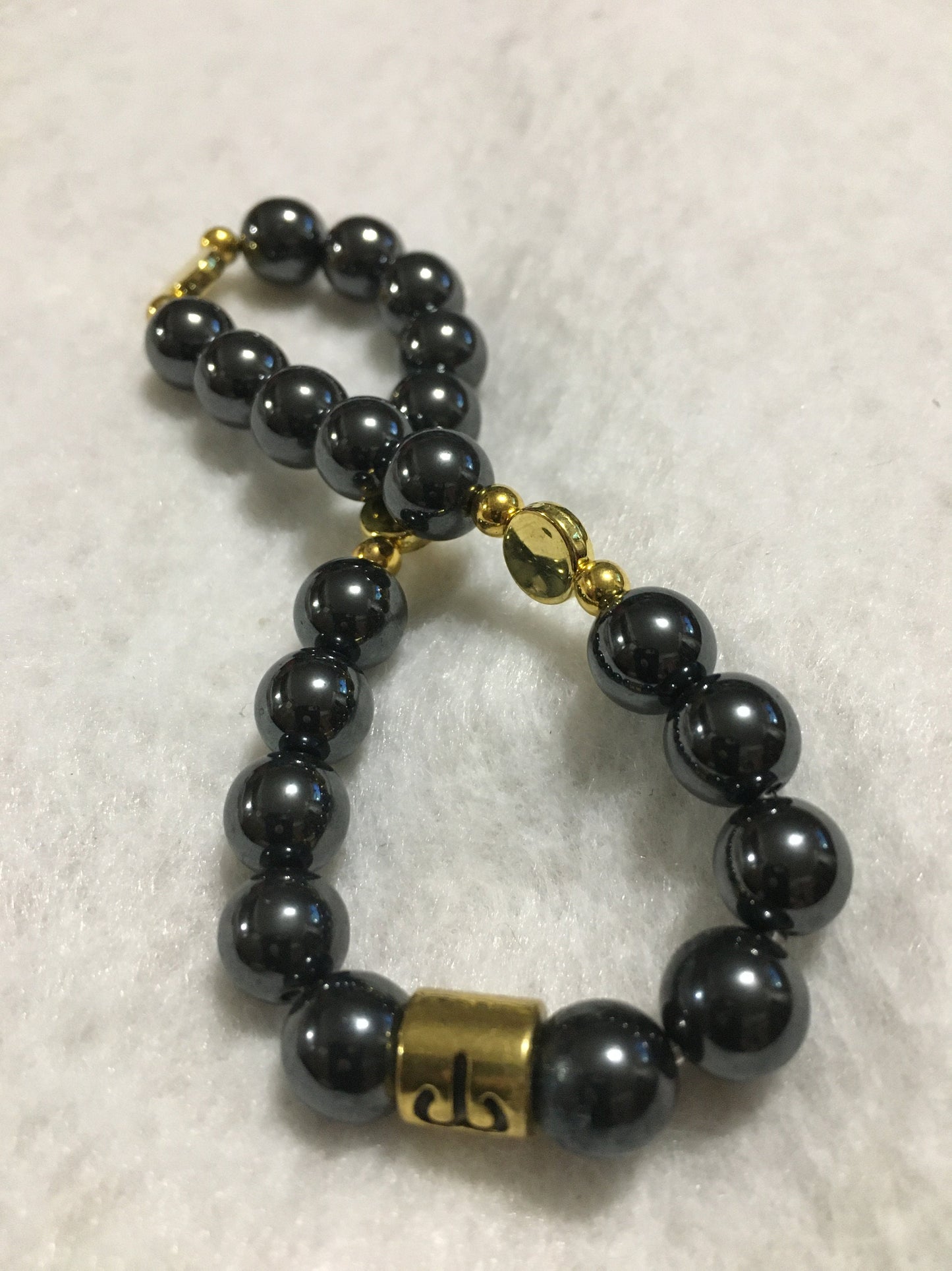 Aries Zodiac Bracelet: Hematite Gemstone, Gold Charm